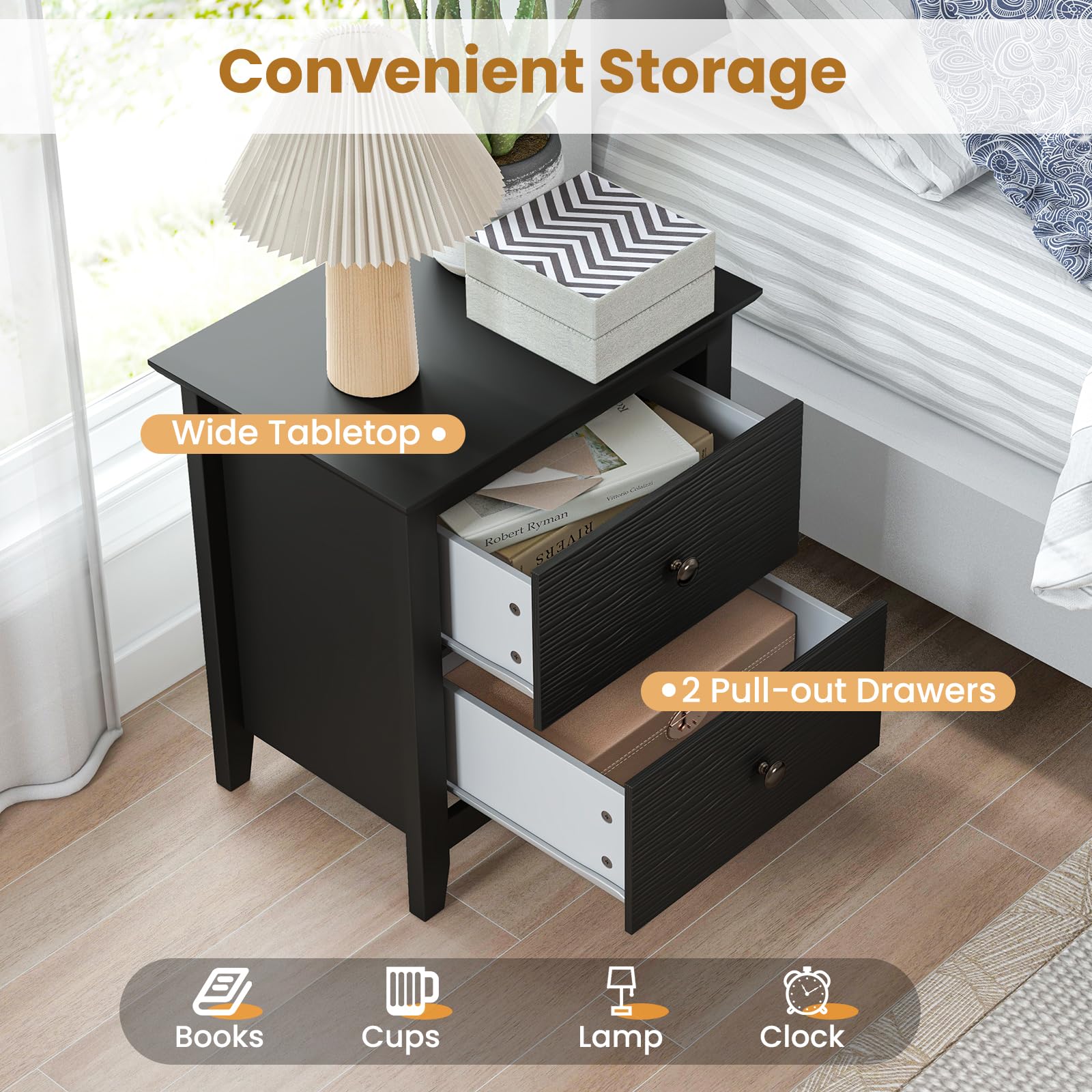 KOMFOTT 2 Drawers Nightstand Set of 1/2（20" x 14.5" x 22"）