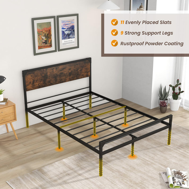 KOMFOTT Metal Platform Bed Frame with Headboard