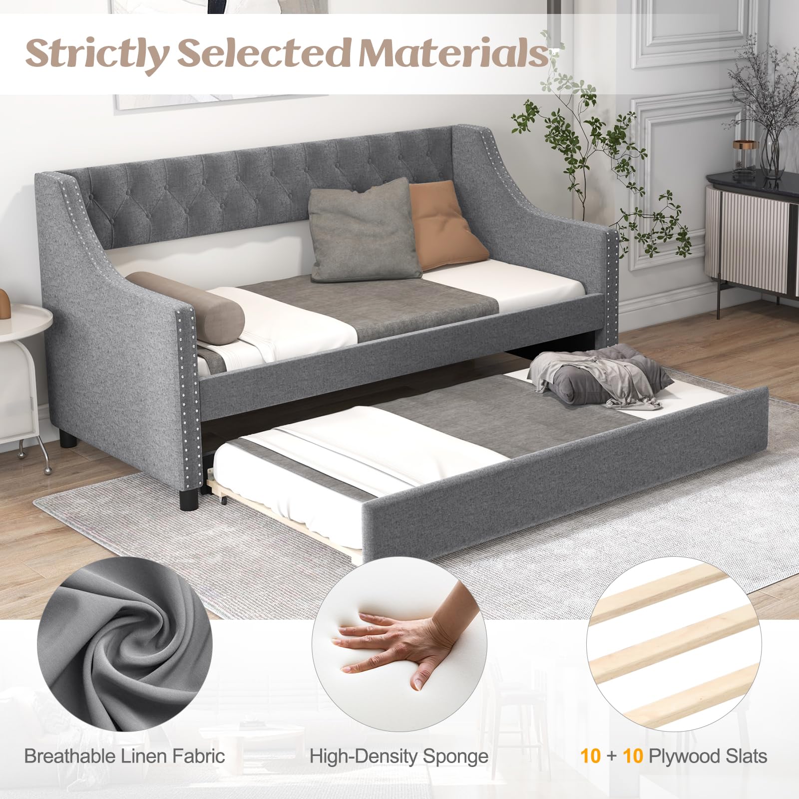 KOMFOTT Upholstered Twin Daybed with Trundle