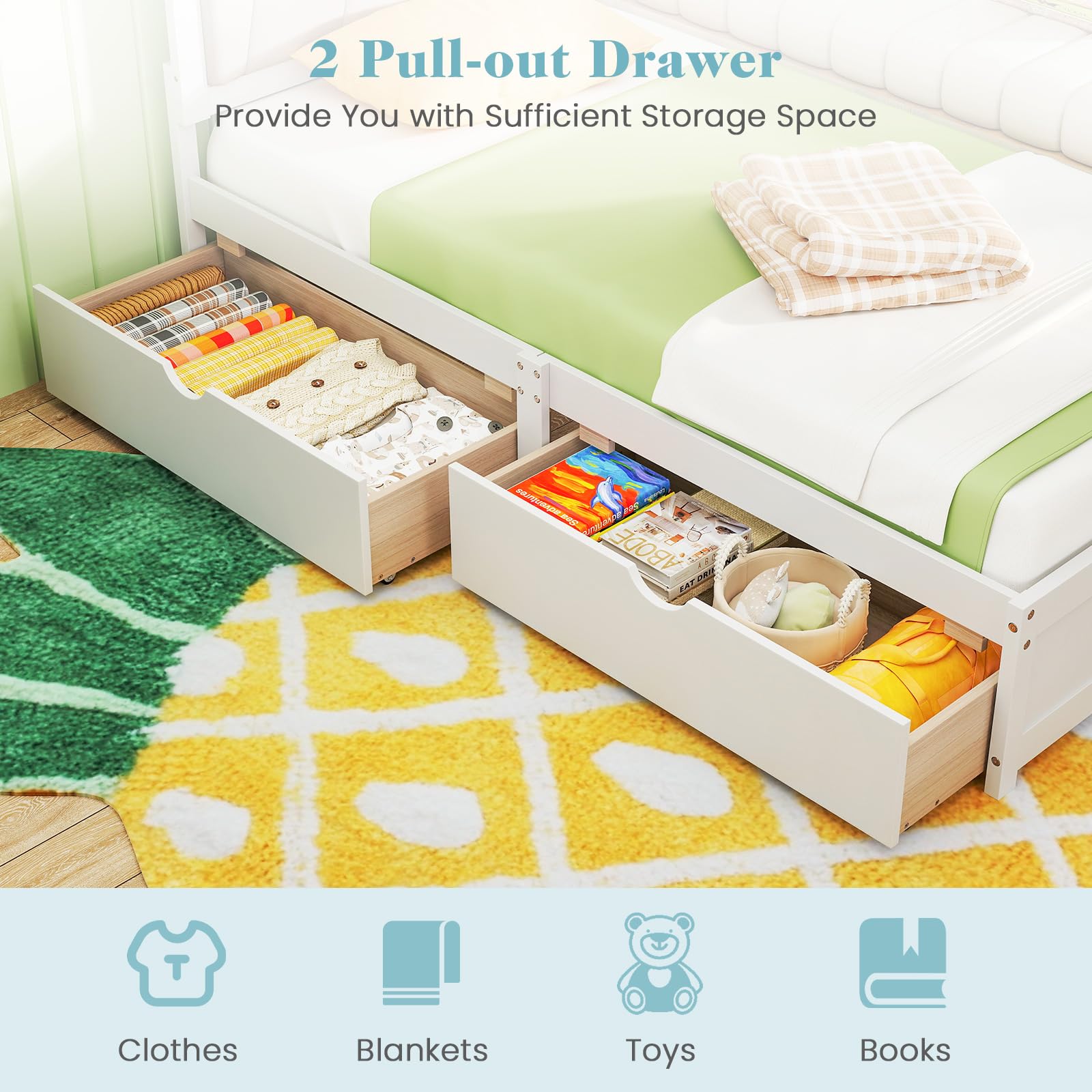 KOMFOTT Twin Bed Frame with 2 Storage Drawers(Twin)