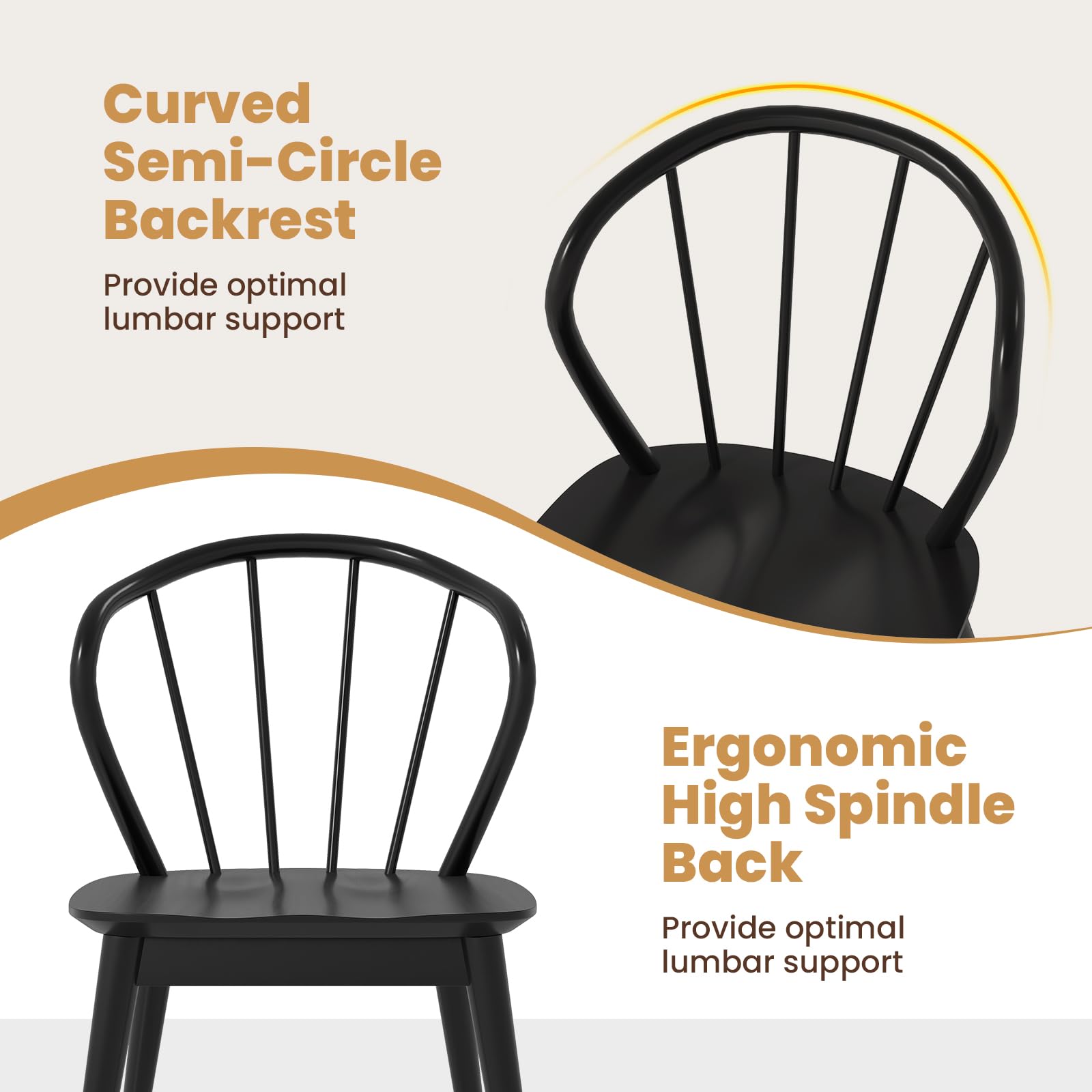 KOMFOTT Wooden Dining Chairs Set of 2/4, Windsor Kitchen Chairs w/High Spindle Back & Rubber Wood Legs, Wide Seat & Curved Backrest