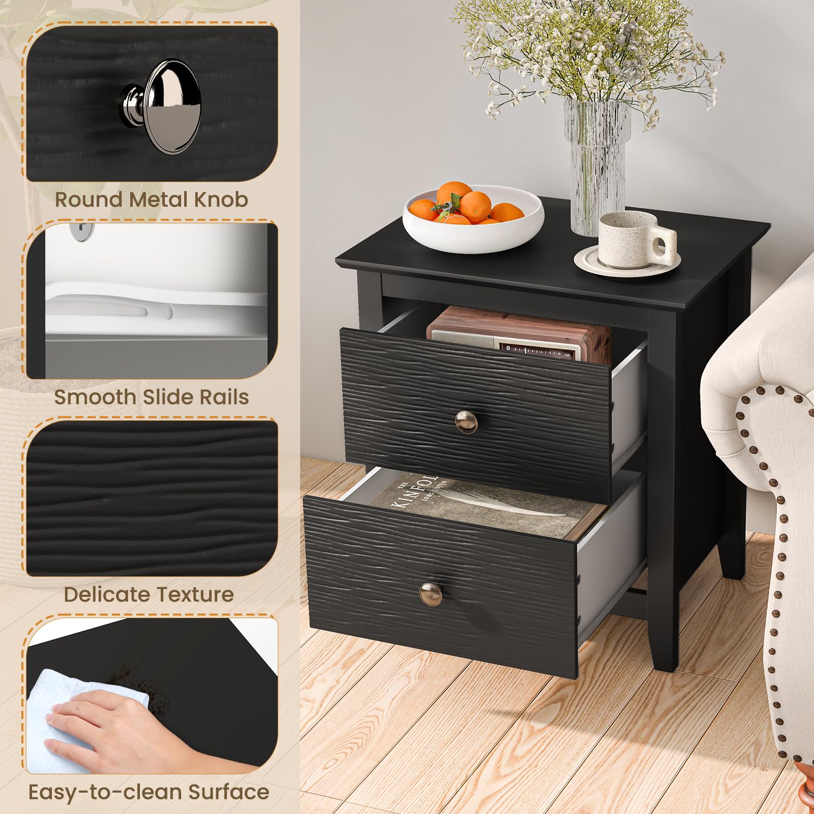 KOMFOTT 2 Drawers Nightstand Set of 1/2（20" x 14.5" x 22"）