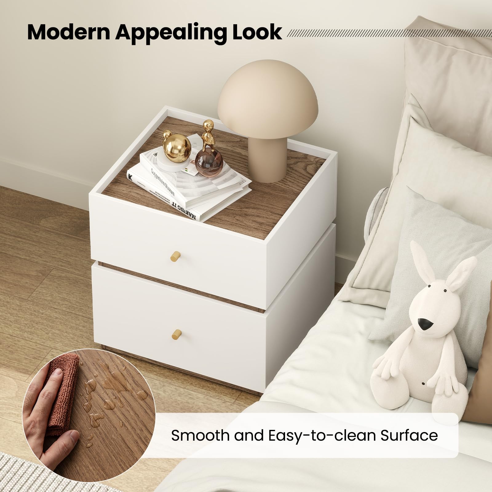 KOMFOTT White Nightstand Wooden Bed Side Table
