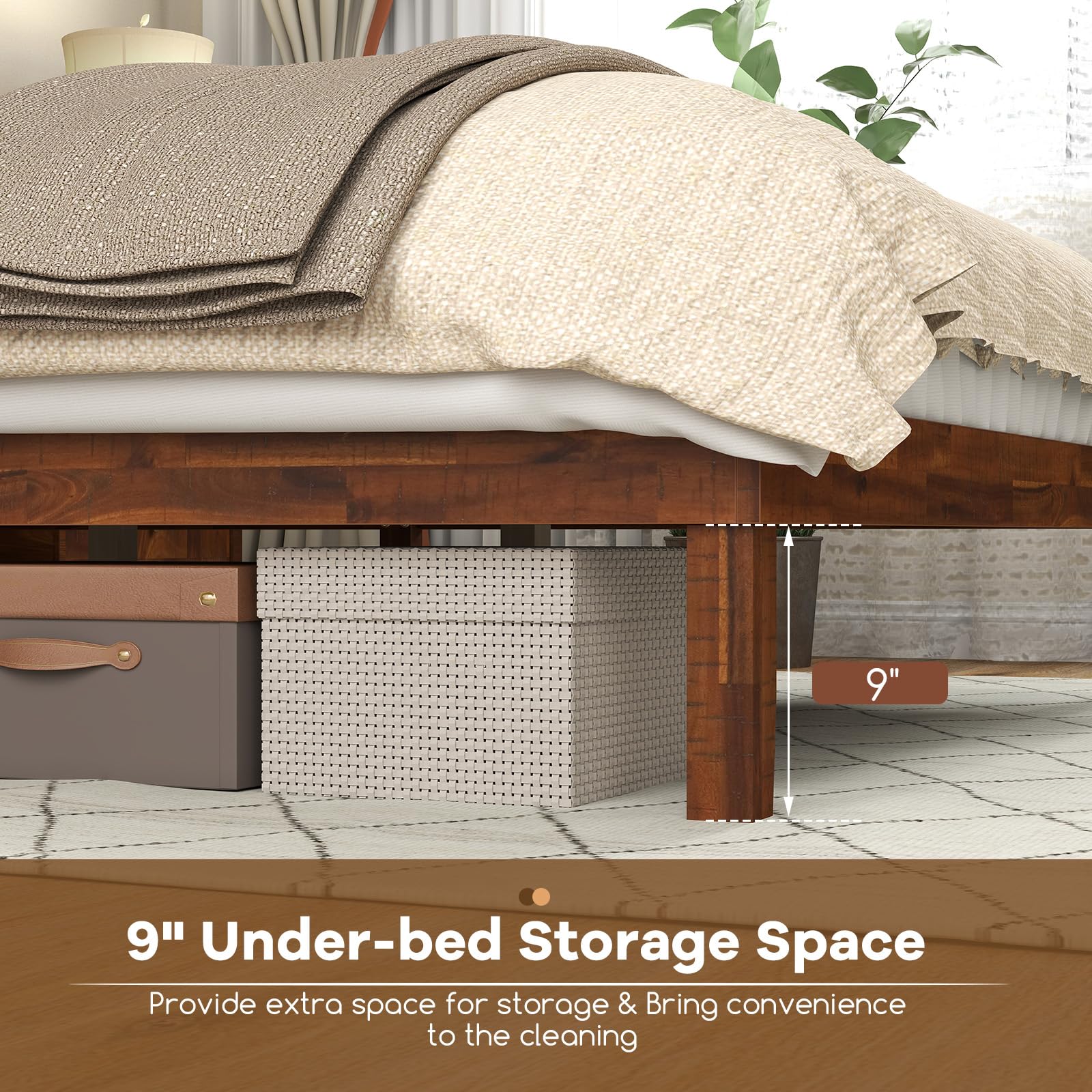 KOMFOTT Retro Wood Bed Frame with Headboard