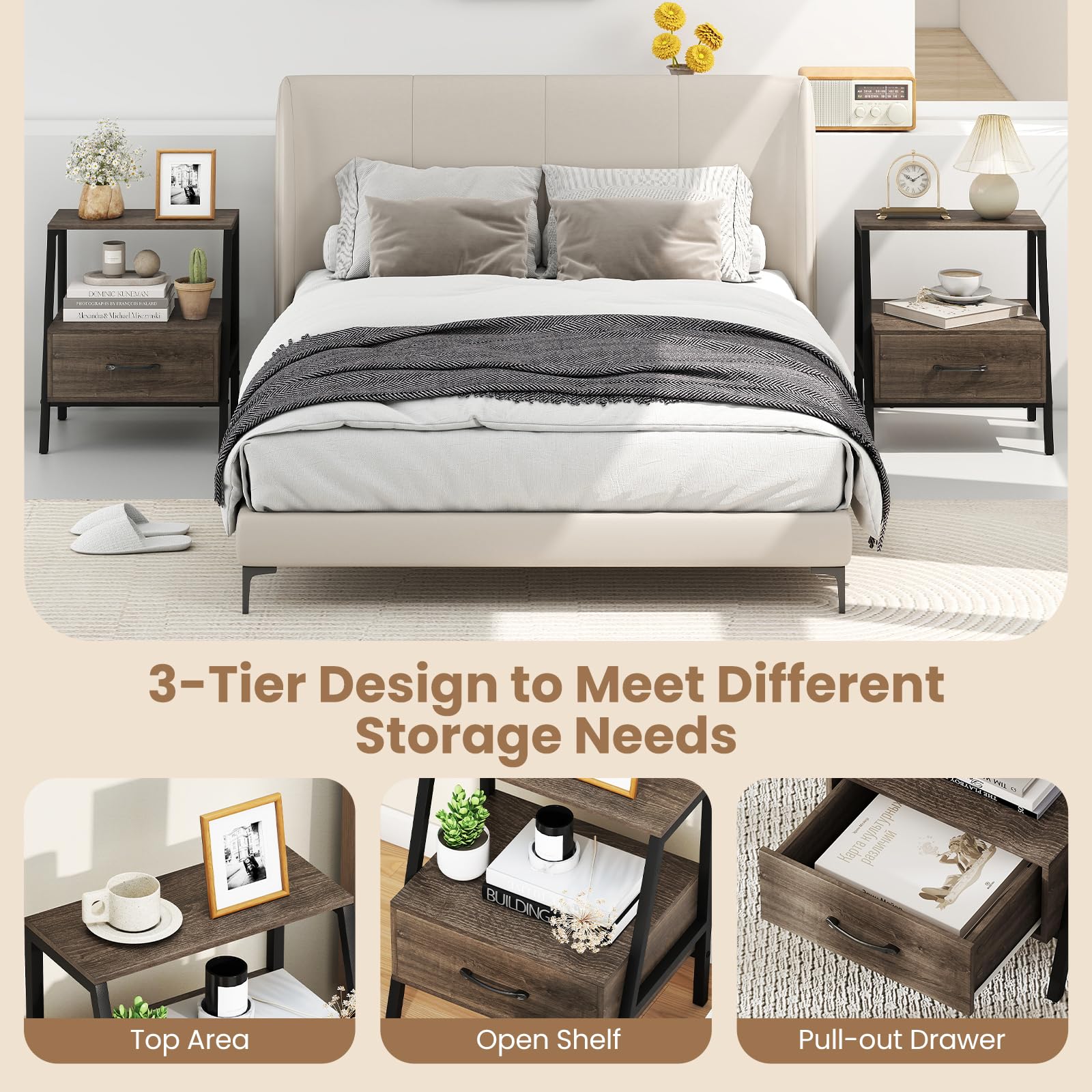 KOMFOTT 2-Tier Nightstand with Drawer