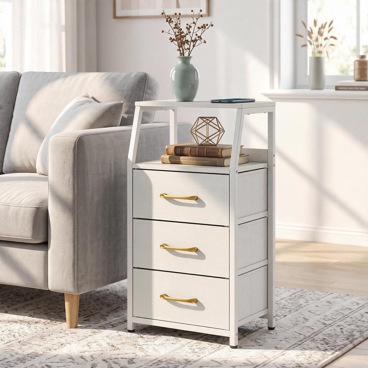 KOMFOTT Nightstand with 3/4 Fabric Drawers Tall Bedside Table(1/2)
