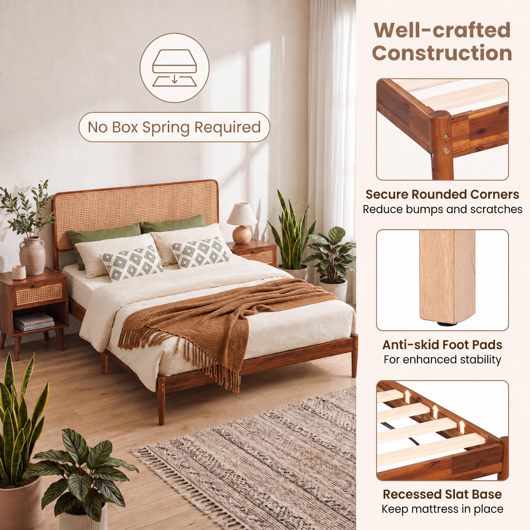 KOMFOTT Queen/Full/Twin Size Bed Frame Wood Platform Bed
