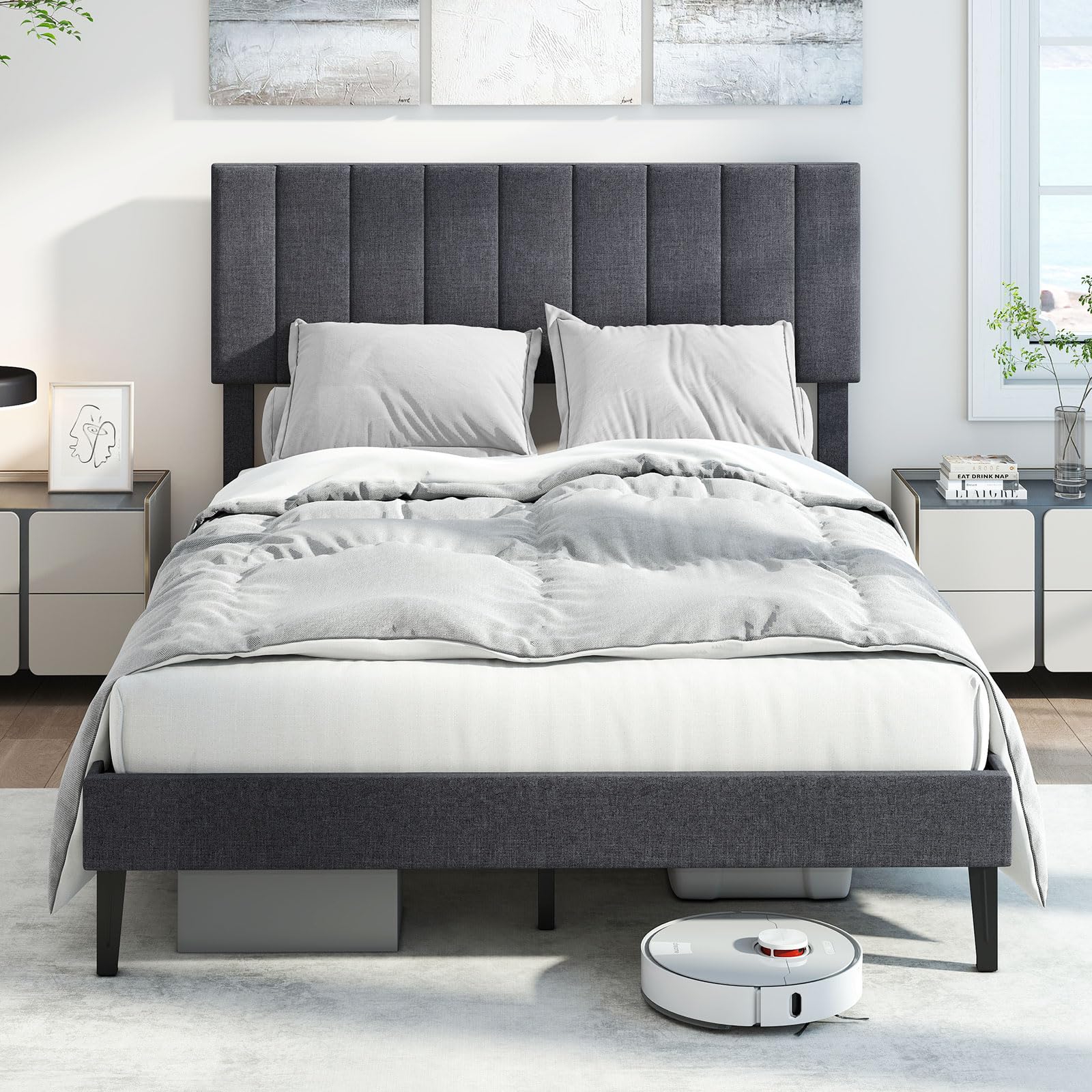 KOMFOTT Linen Upholstered Bed Frame