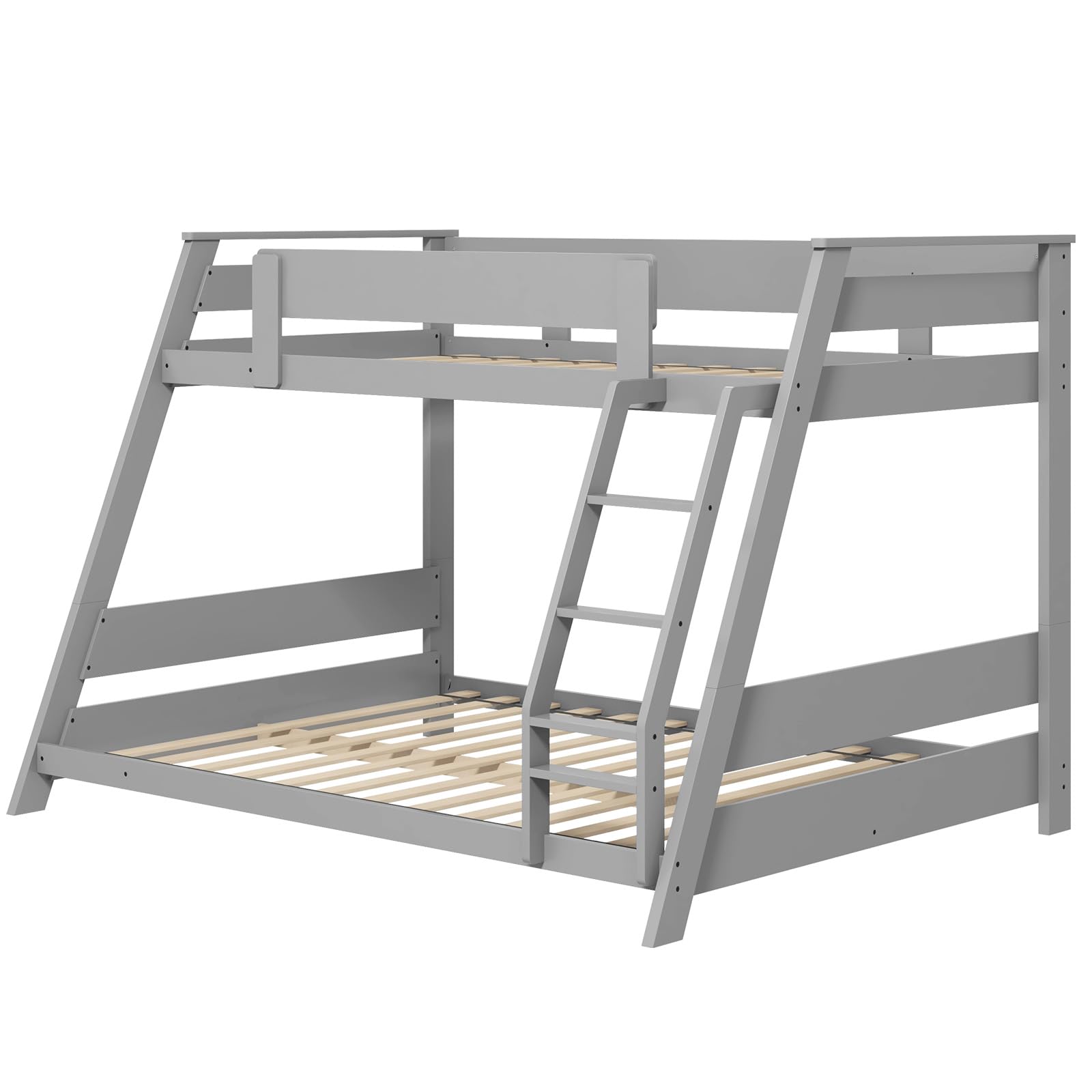 KOMFOTT Wood Twin Over Full Bunk Bed with Reversible Ladder