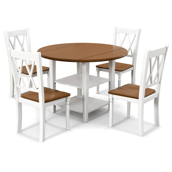 Dining Table Set for 4 with Drop Leaf Round Kitchen Table & 4 Chairs