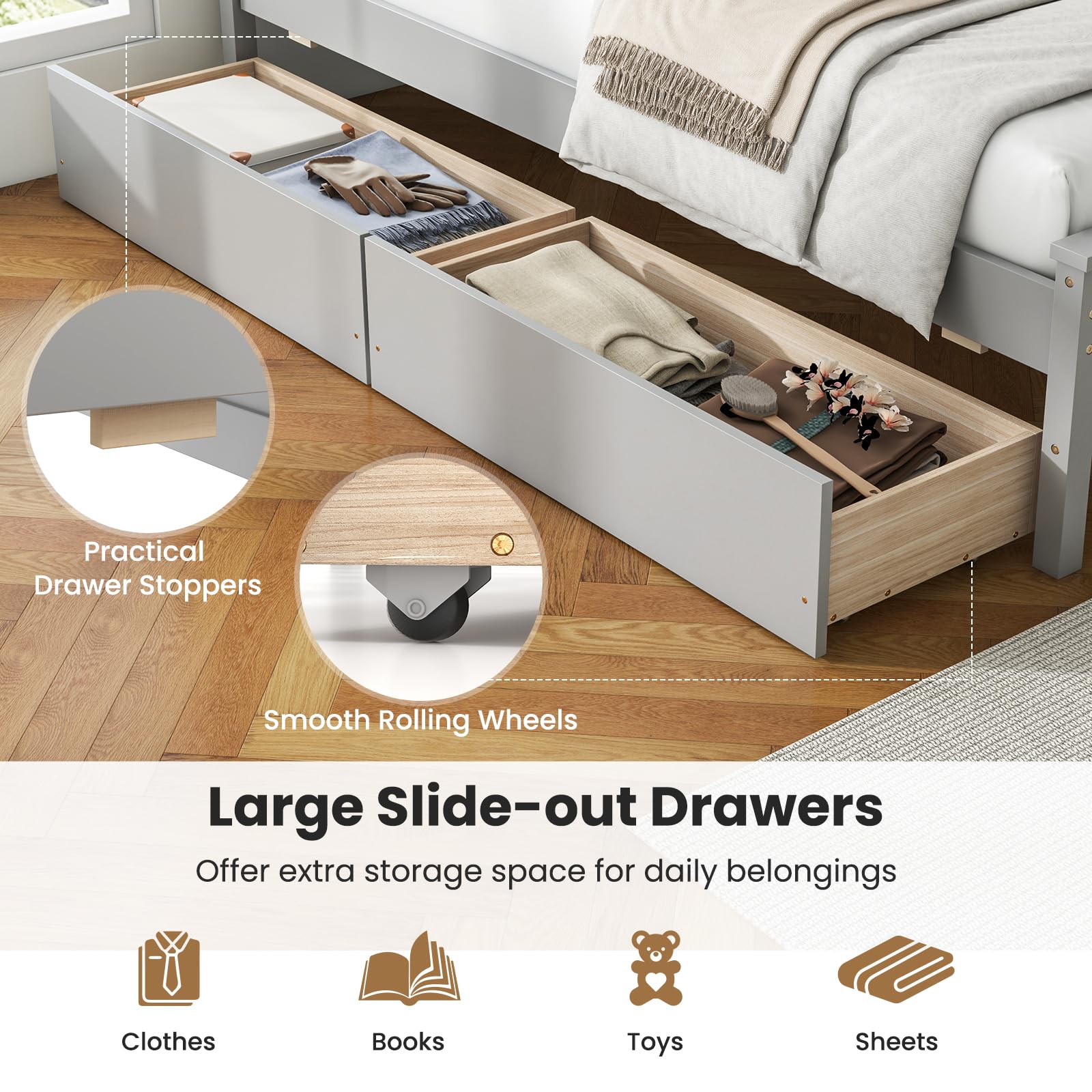 KOMFOTT Twin Bed Frame with 2 Storage Drawers
