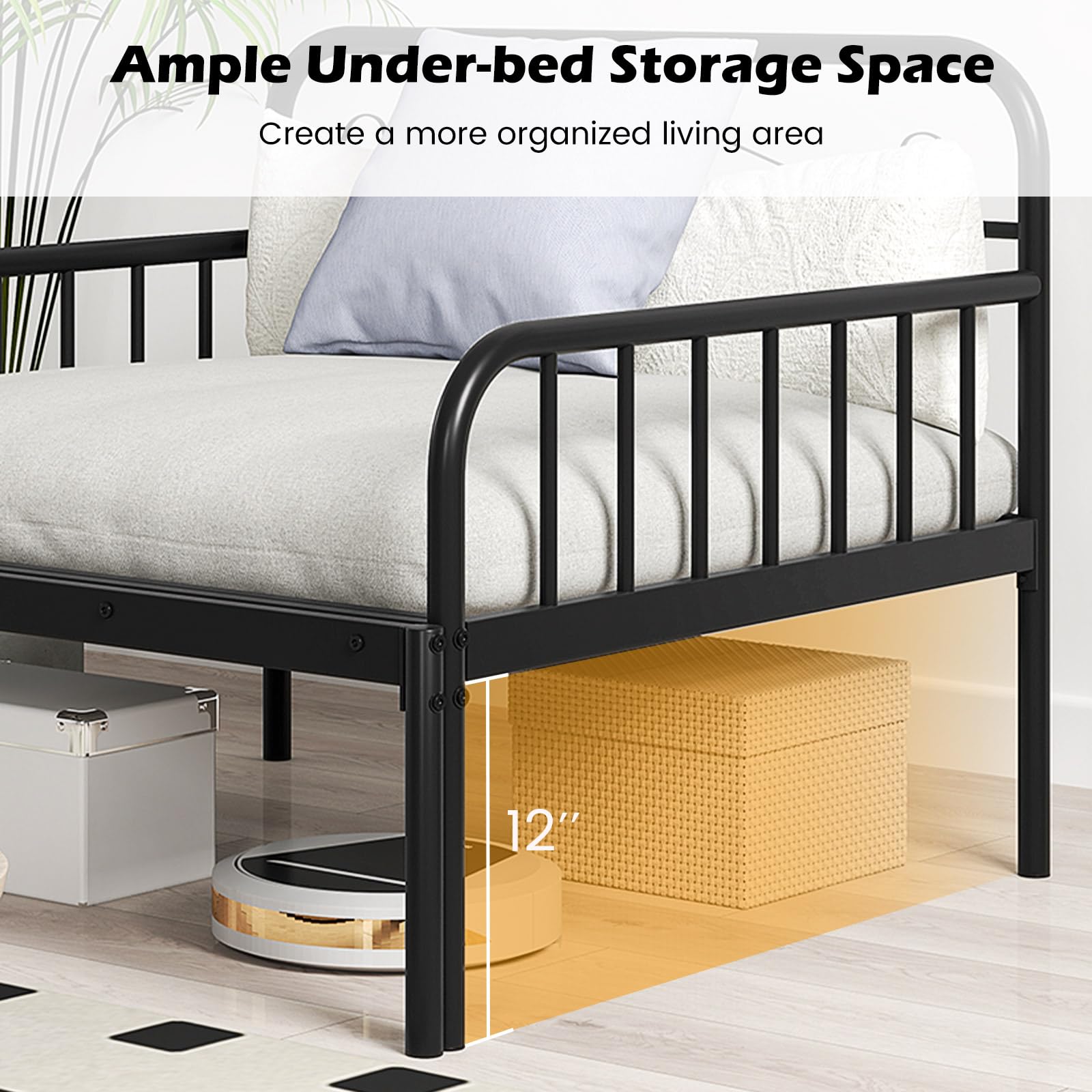 KOMFOTT Twin Size Metal Daybed Heavy Duty Slats Support Sofa Bed