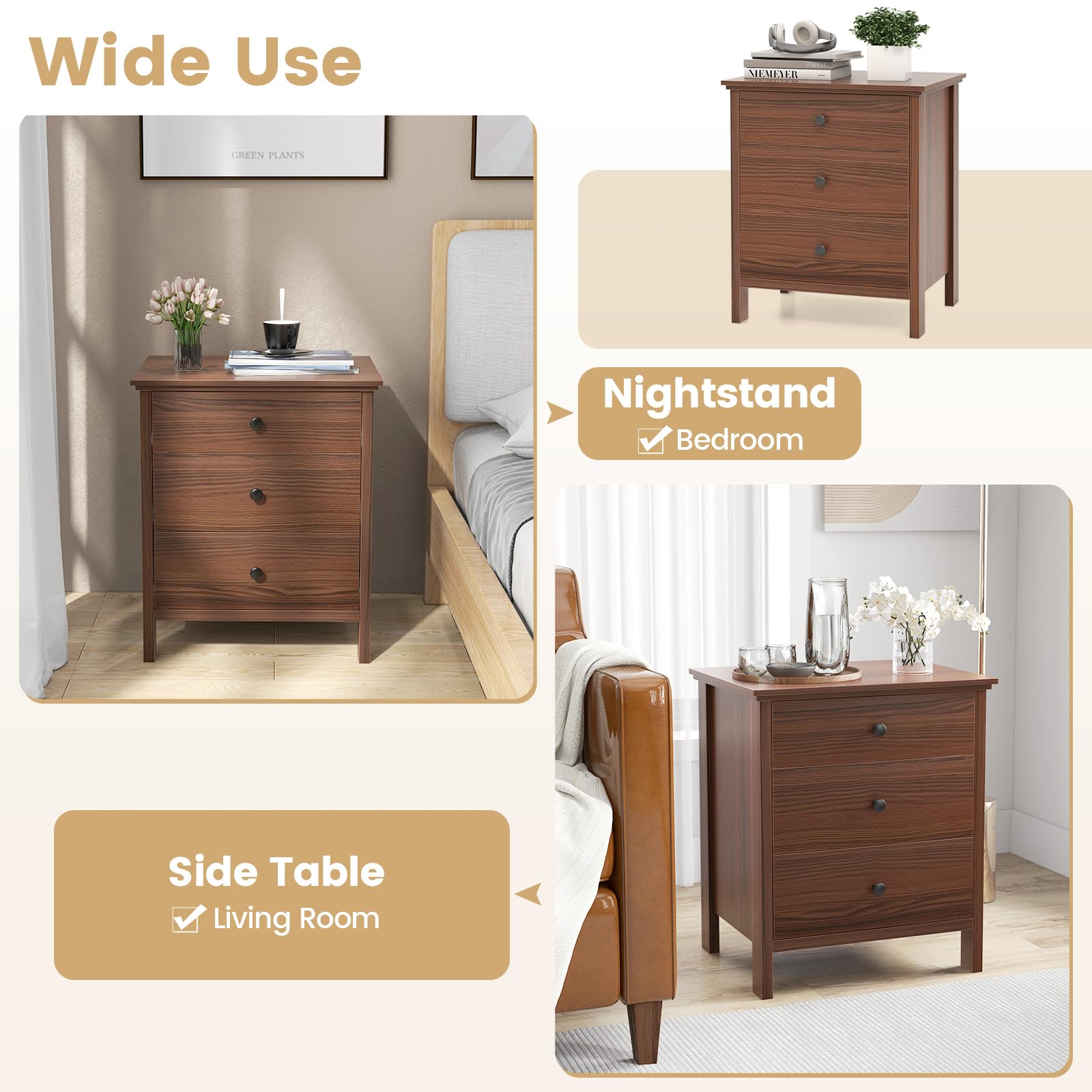 KOMFOTT 3 Drawers Nightstand Set of 1/2