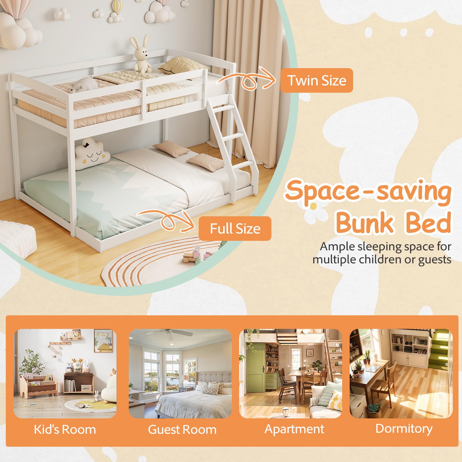 KOMFOTT Low Bunk Bed Twin Over Full