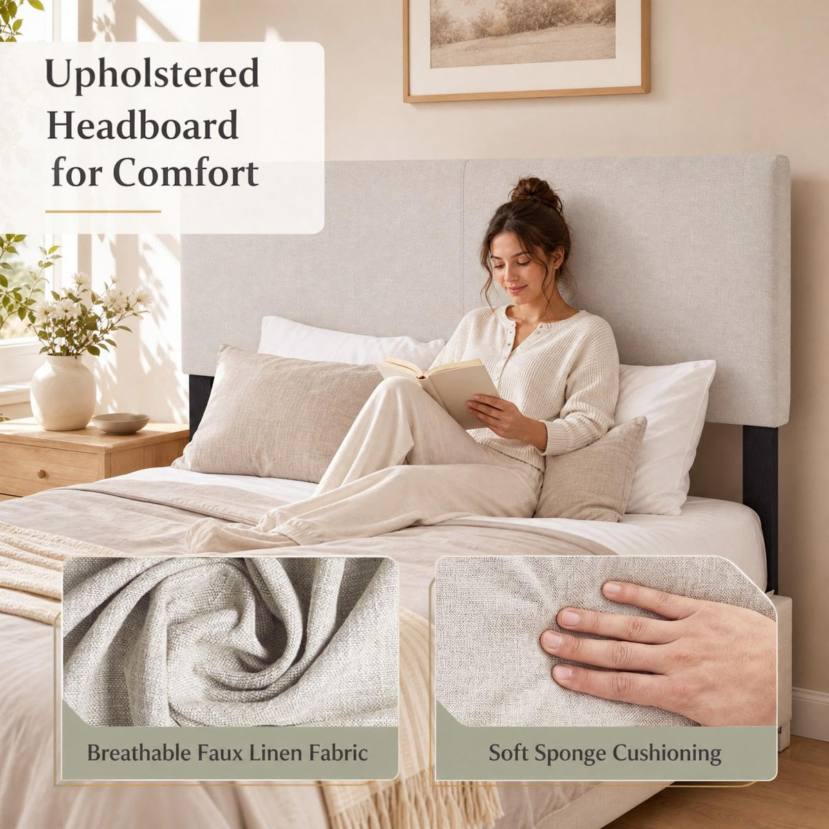 KOMFOTT Linen Upholstered Headboard for Full & Queen Size Bed Frame
