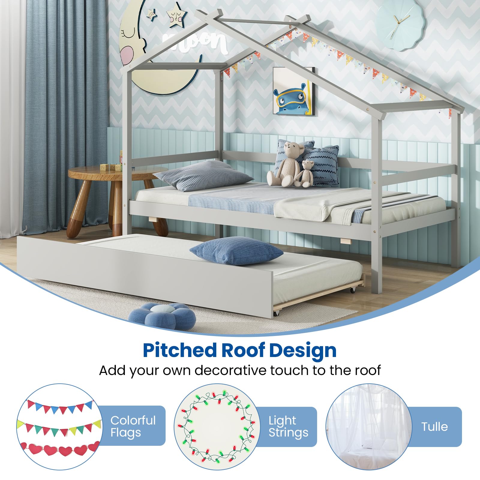 KOMFOTT Twin Size House Bed with Trundle