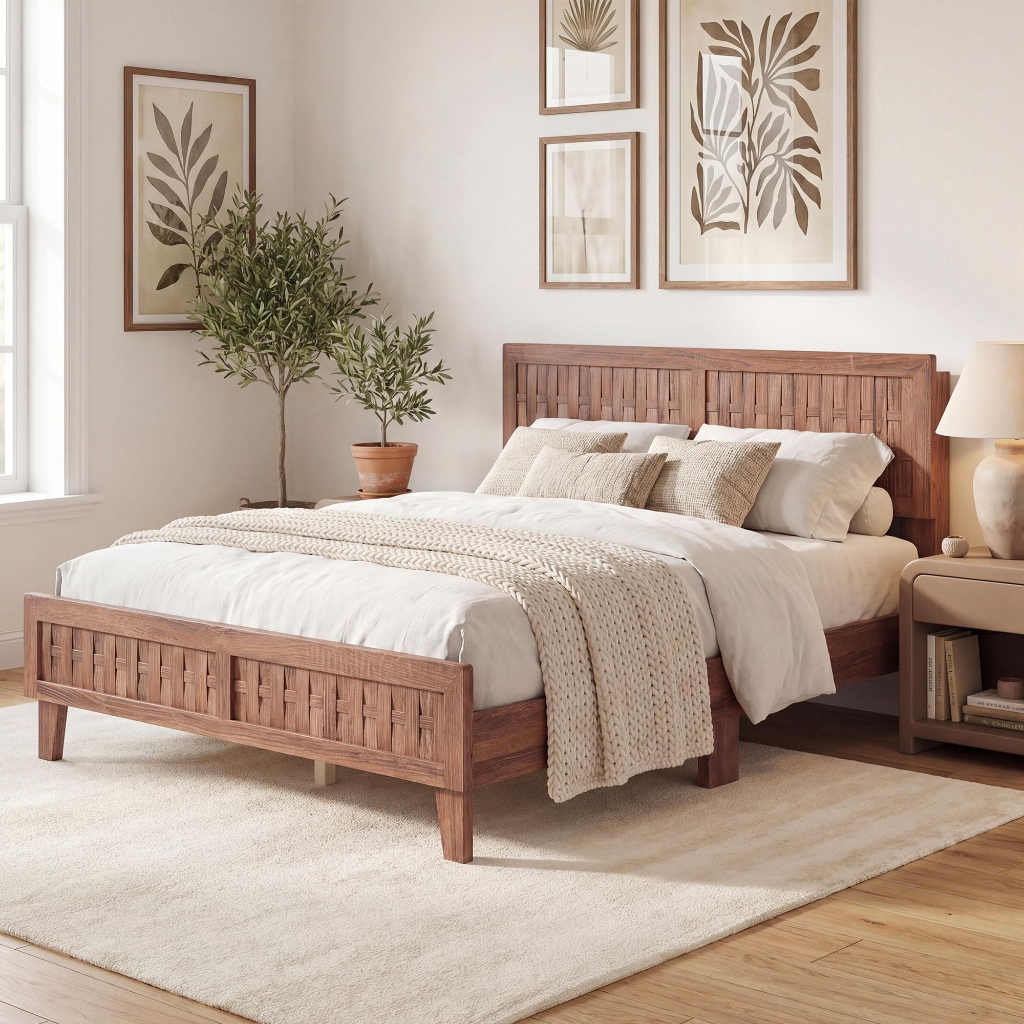 KOMFOTT Queen/Full/Twin Bed Frame Mid Century Modern Platform Bed
