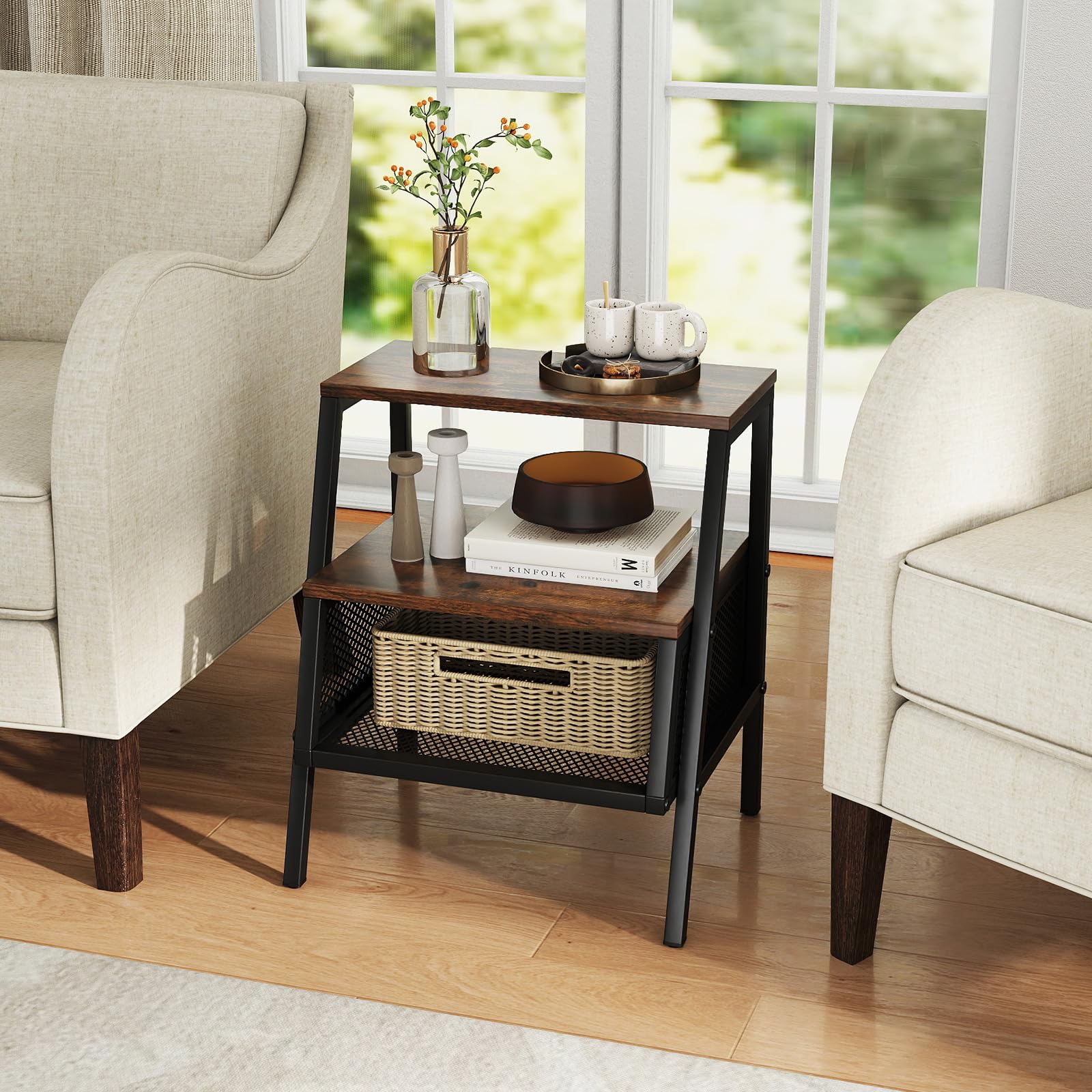 KOMFOTT Industrial Nightstand 3-Tier End Table