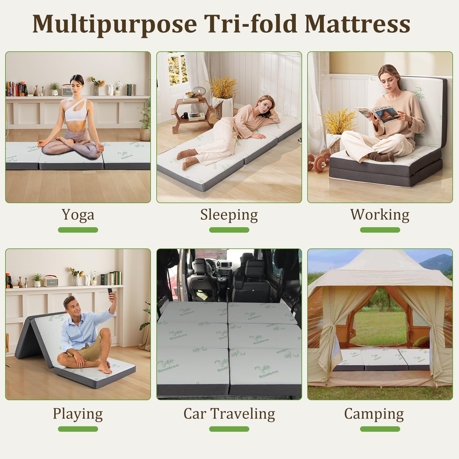 KOMFOTT 4 Inch Tri-fold Foam Mattress with Storage Bag（79" x 31"）