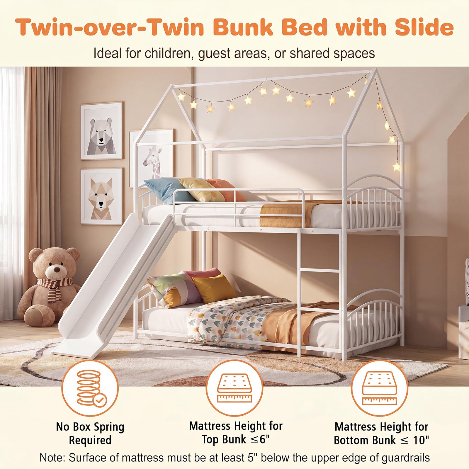 KOMFOTT Bunk Bed Twin Over Twin Metal Bed Frame