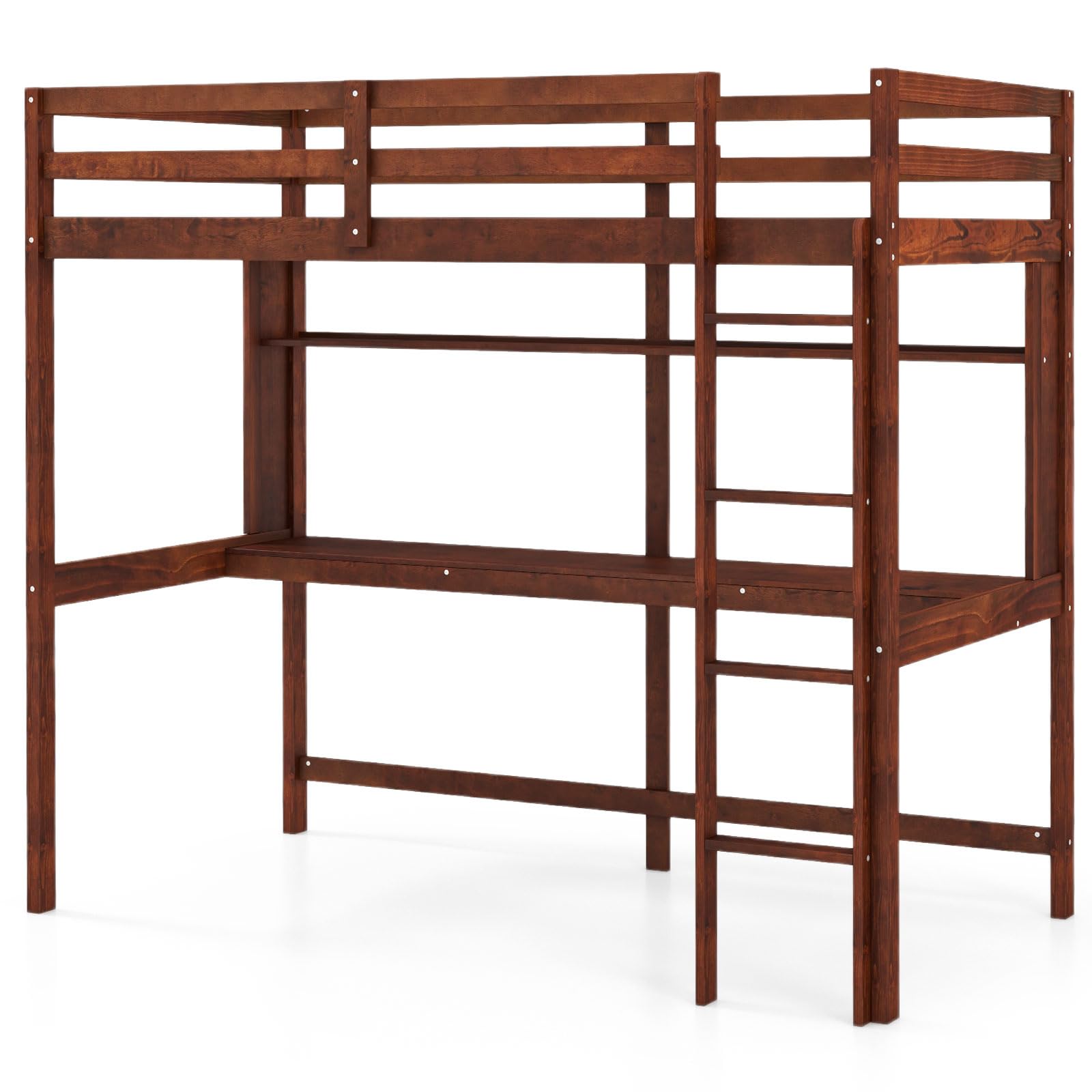 KOMFOTT Twin Loft Bed with Desk Wood Loft Beds for Kids