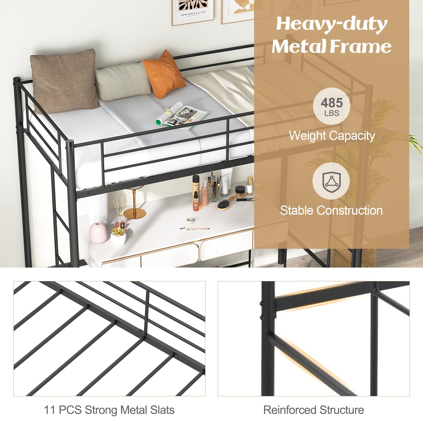 KOMFOTT Metal Loft Bed Frame Twin Size