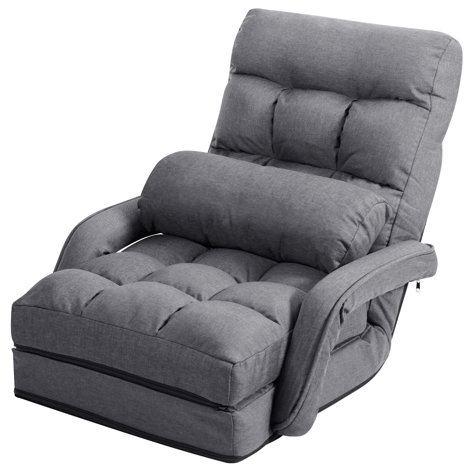 KOMFOTT Adjustable Floor Chair, Folding Lazy Sofa Chair with 5 Positions, Detachable Seat Cushion