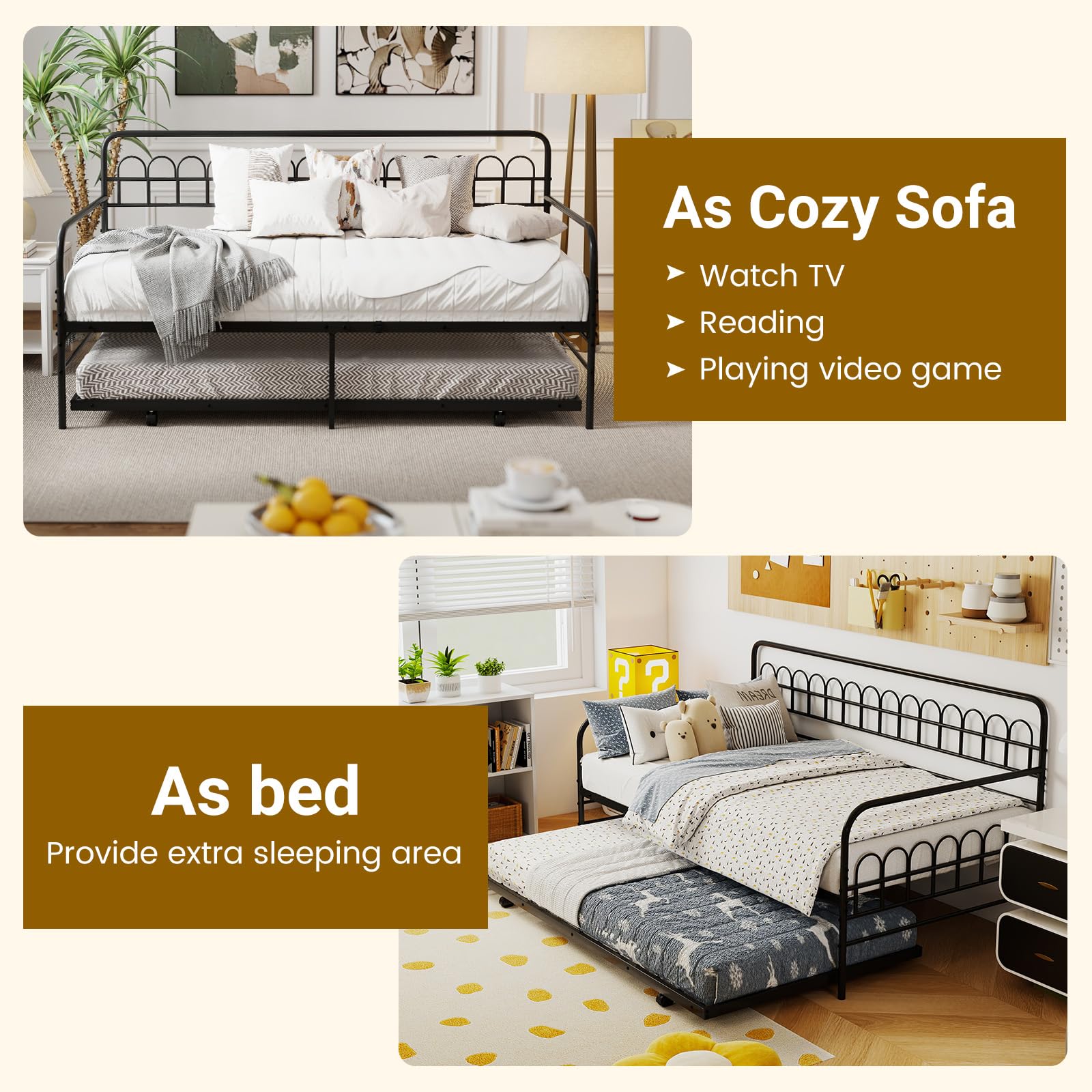 KOMFOTT Twin Metal Daybed with Trundle