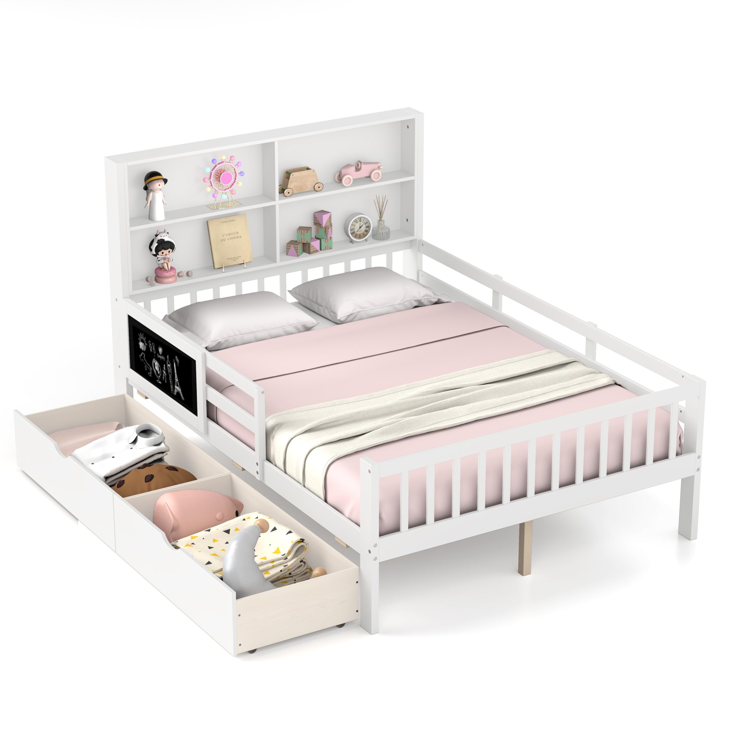 KOMFOTT Bed with Rails & 2 Storage Drawers