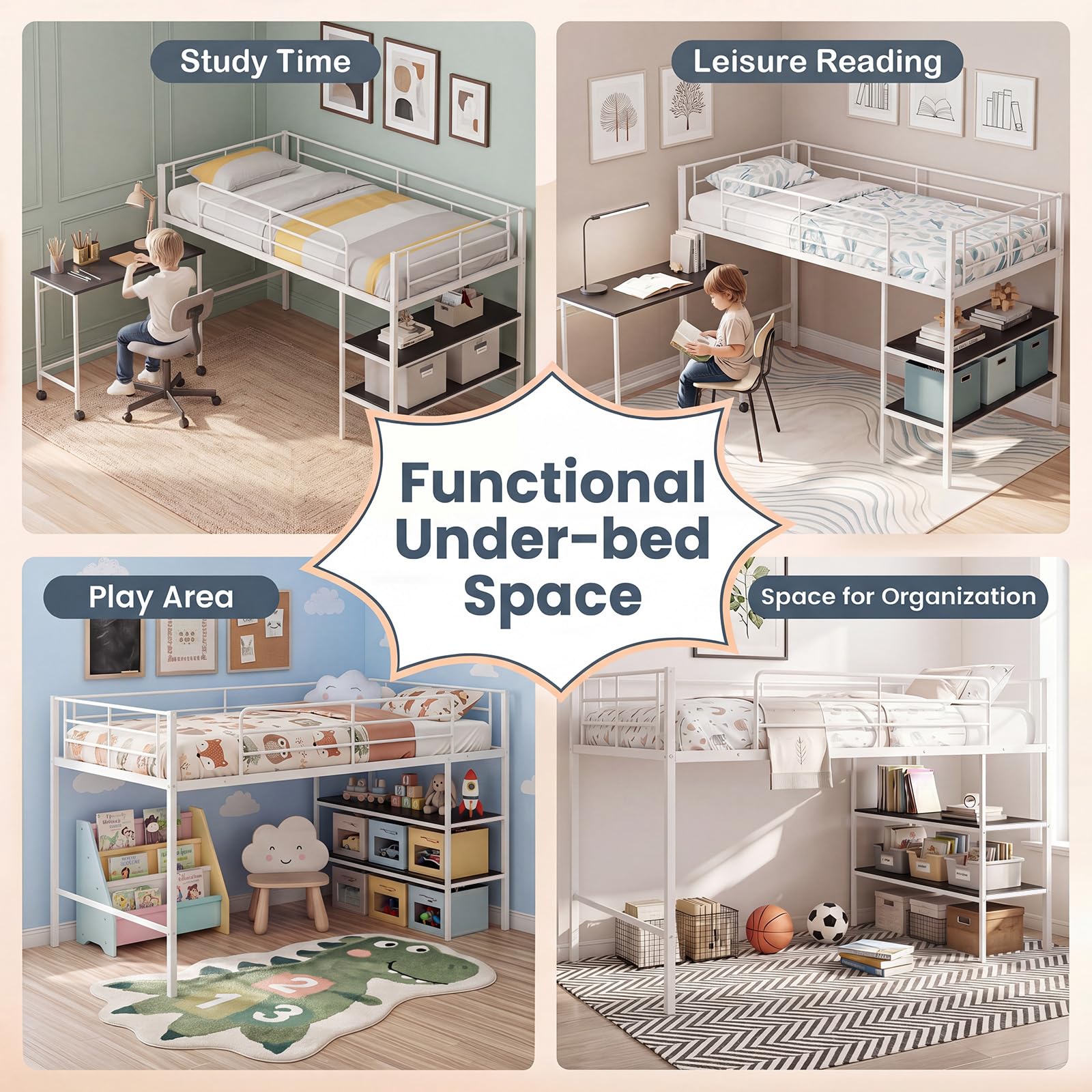 KOMFOTT Twin Low Loft Bed Metal Bed Frame