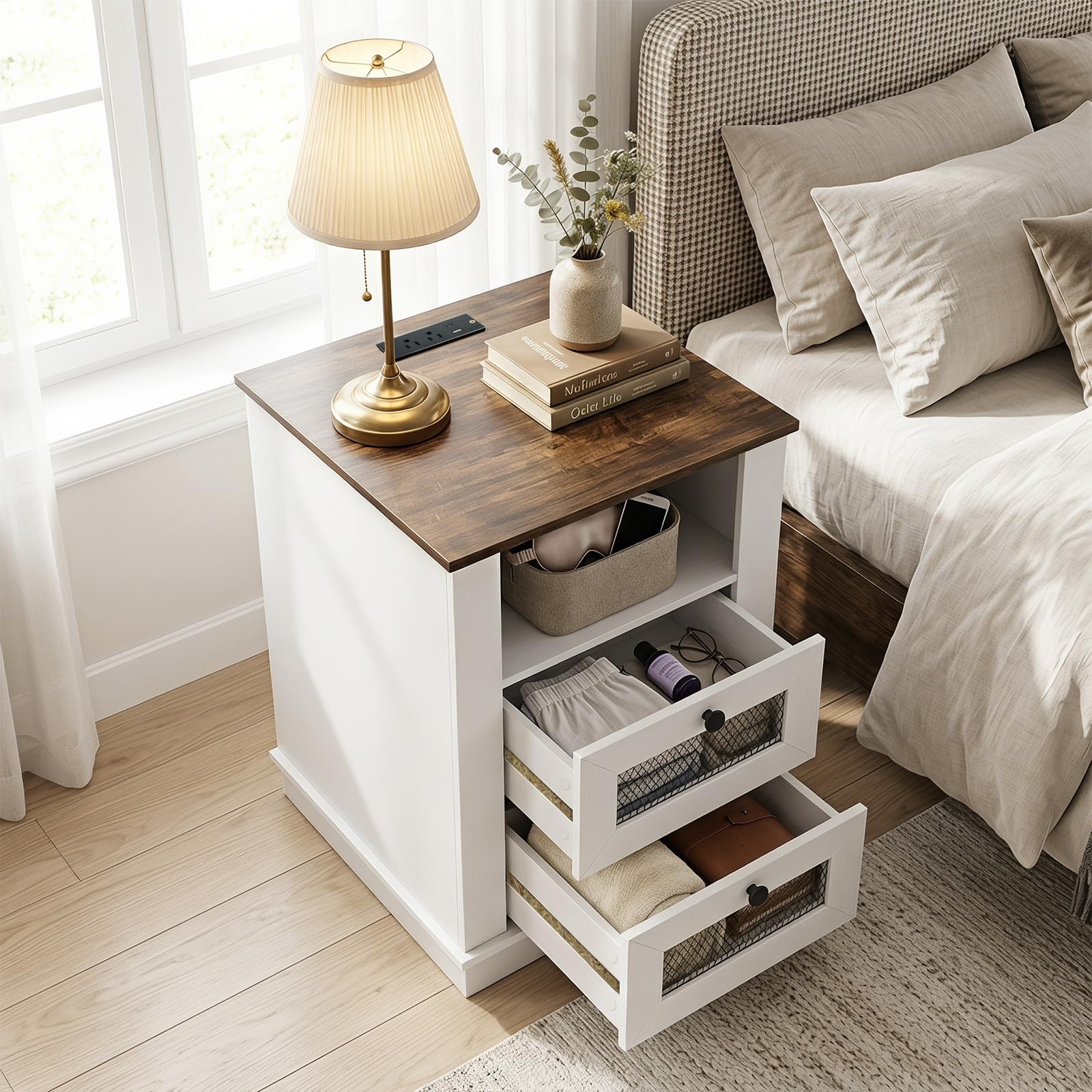 KOMFOTT Nightstand with Charging Station Night Stand with 2 Drawers(1/2)