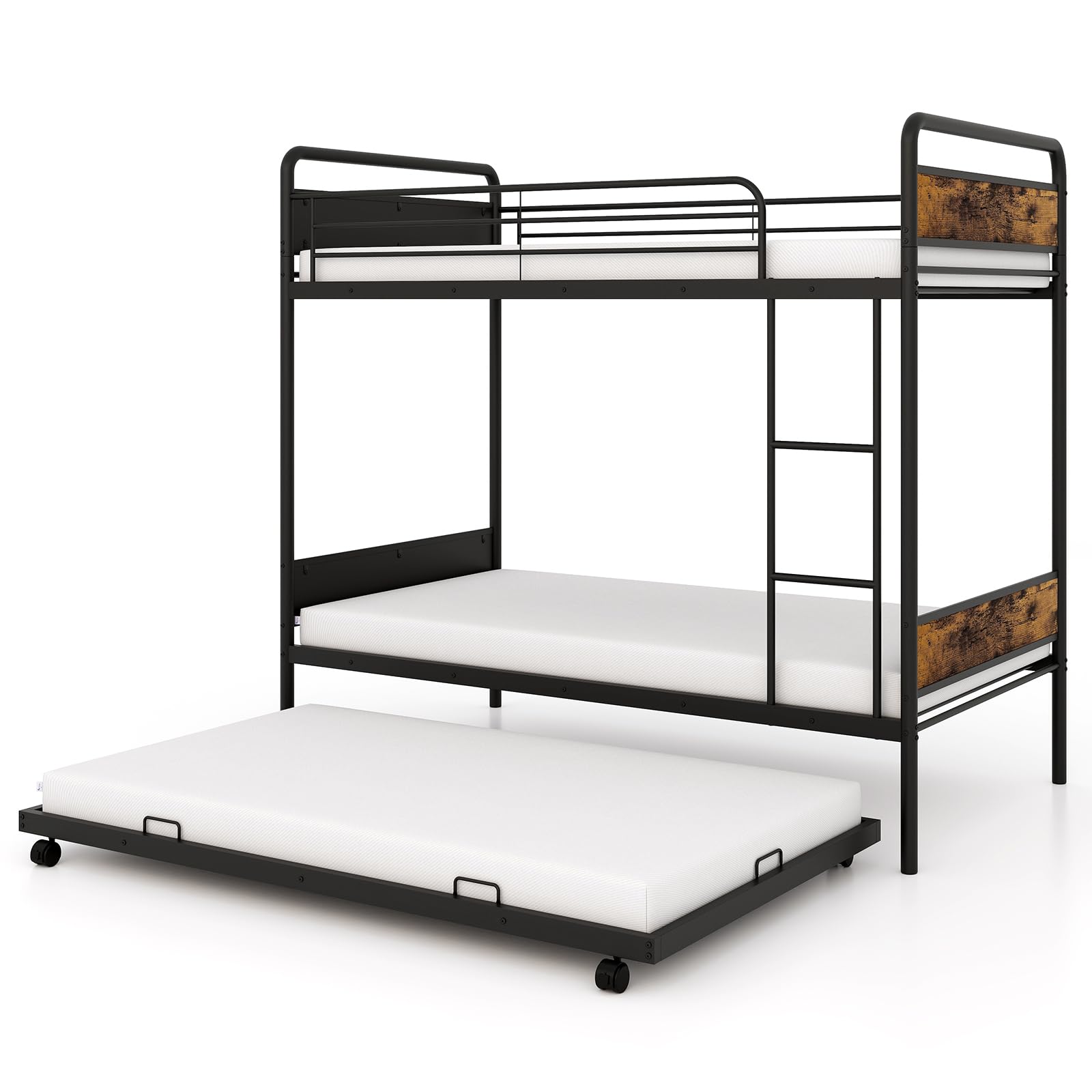 KOMFOTT Metal Twin Over Twin Bunk Bed with Trundle