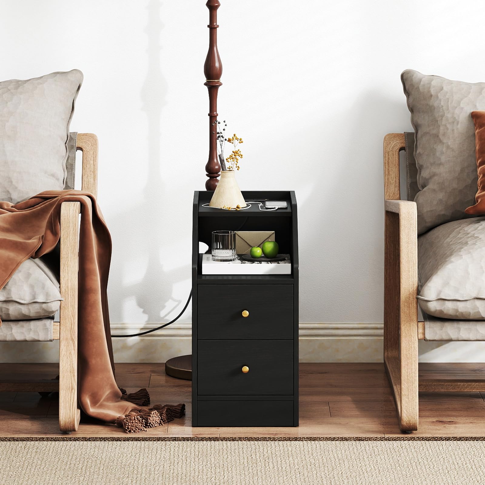 KOMFOTT Side Table with Charging Station End Table with Storage Drawers(1/2)
