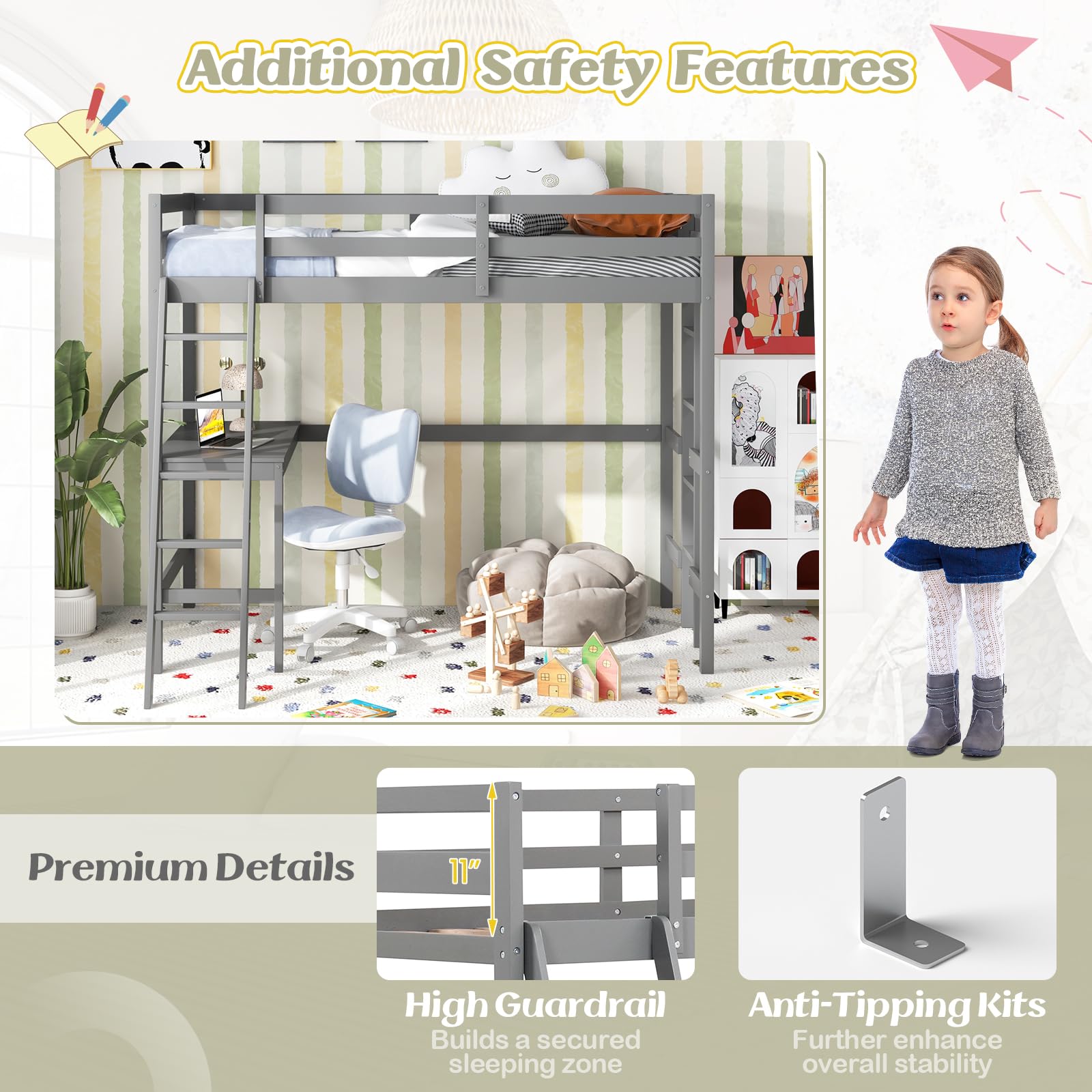 KOMFOTT Twin Loft Bed with Desk