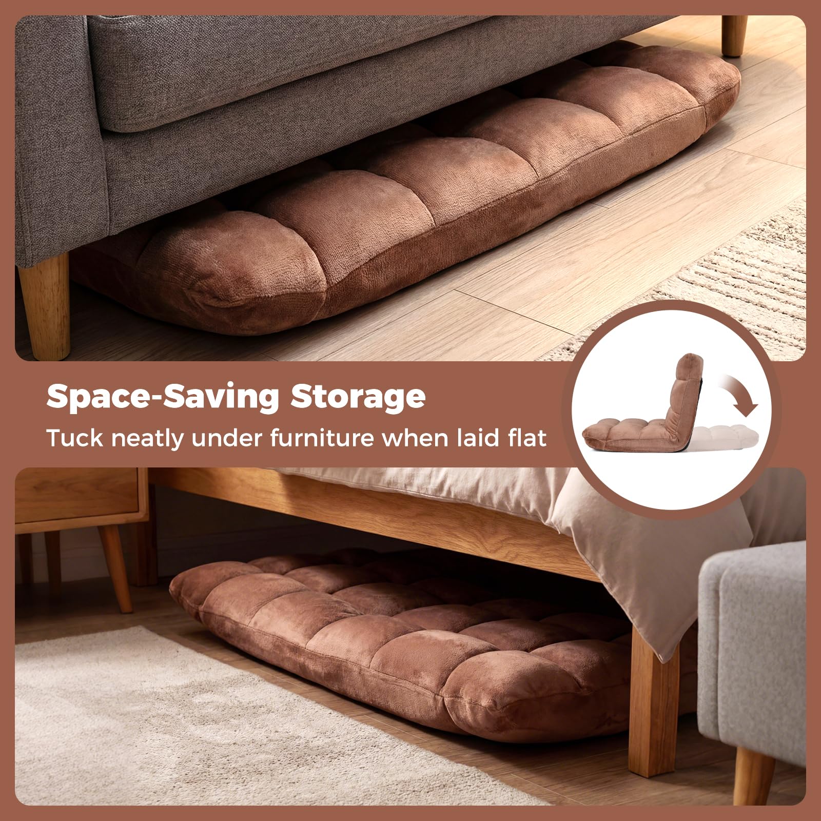 KOMFOTT Floor Chair with Back Support, Foldling Gaming Sofa Chair with Comfy Cushion