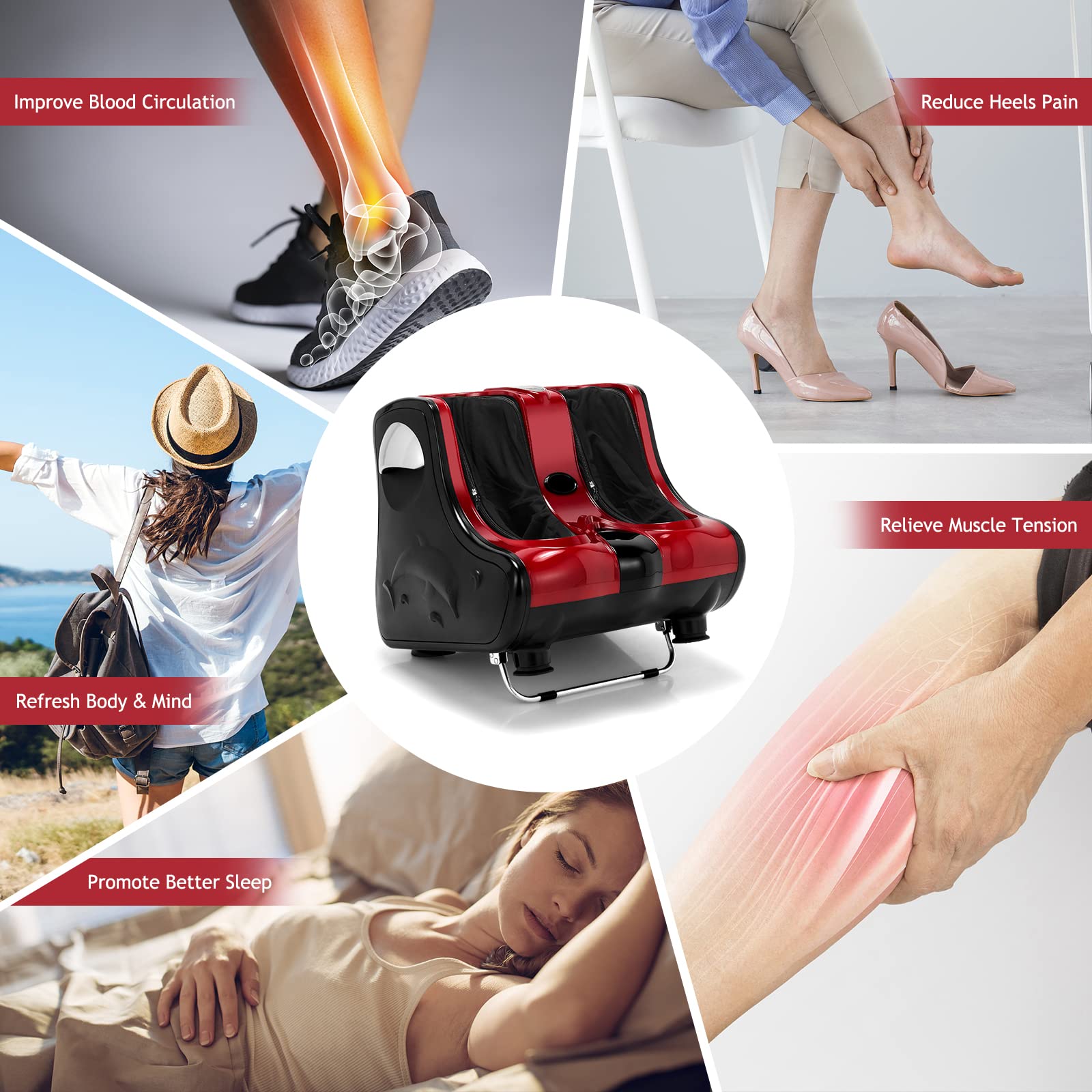 KOMFOTT Foot and Calf Massager, Shiatsu Foot Massager Machine w/Heating, Kneading, Vibration, Rolling, Adjustable Speed & Tilt Base