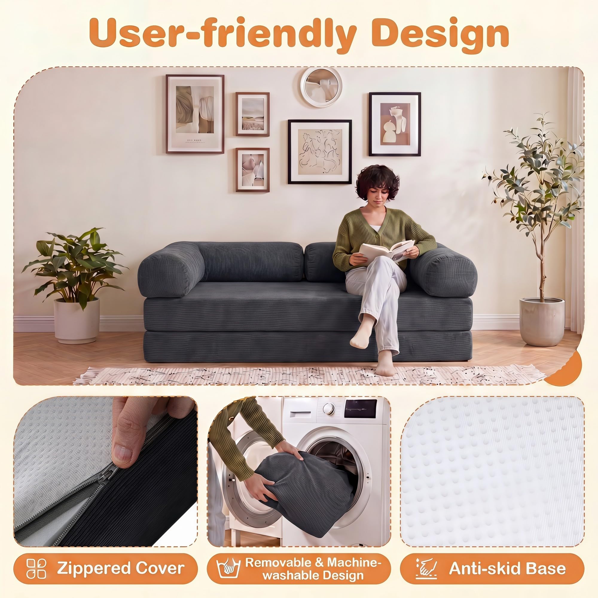 KOMFOTT 4-in-1 Folding Sofa Bed Convertible Futon Couch