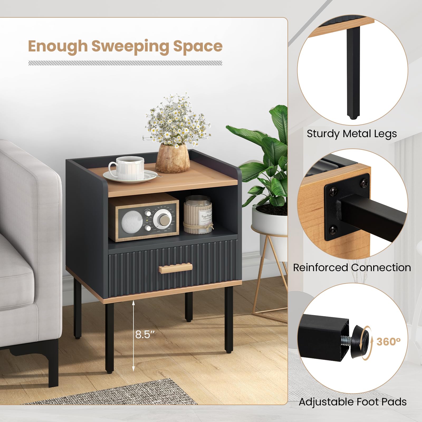 KOMFOTT Modern Nightstand with Drawer