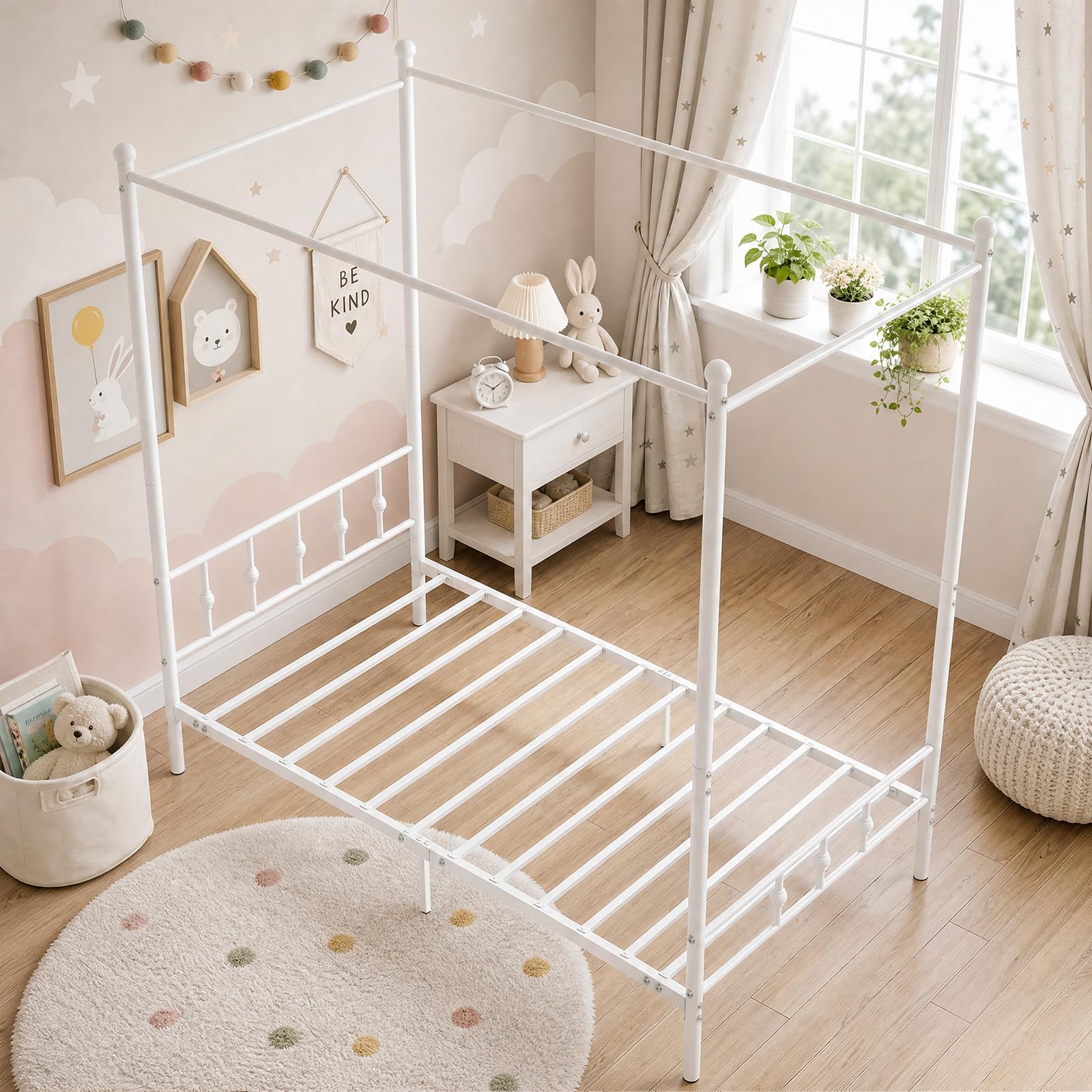 KOMFOTT Twin Canopy Bed Frame with Headboard and Footboard