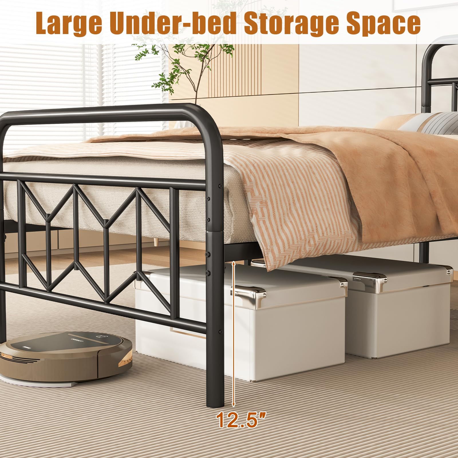 KOMFOTT Metal Bed Frame with Headboard & Footboard Heavy Duty Platform Bed