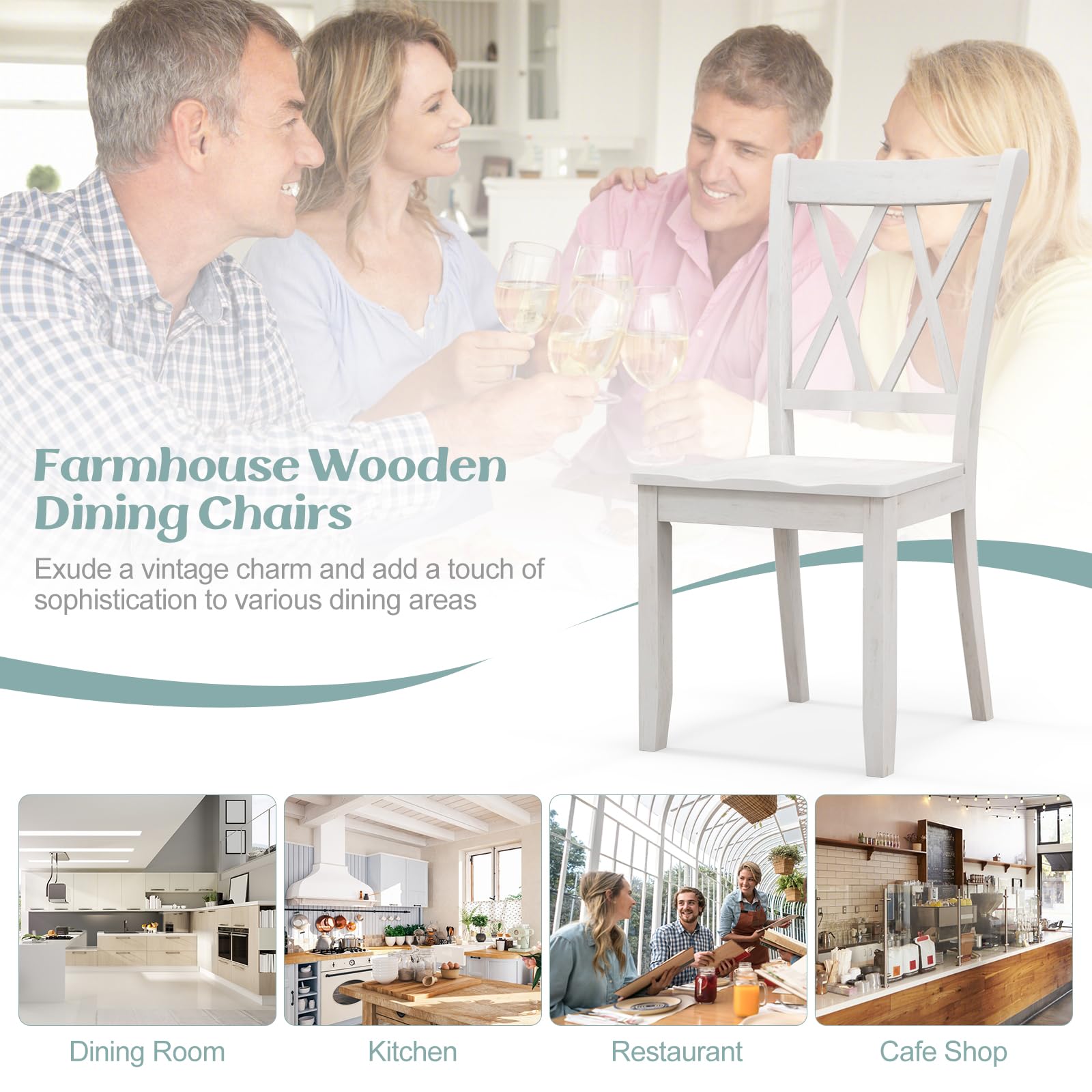 KOMFOTT Set of 2/4 Dining Chairs, Rubber Wood Dining Room Chair, Farmhouse Dining Side Chairs