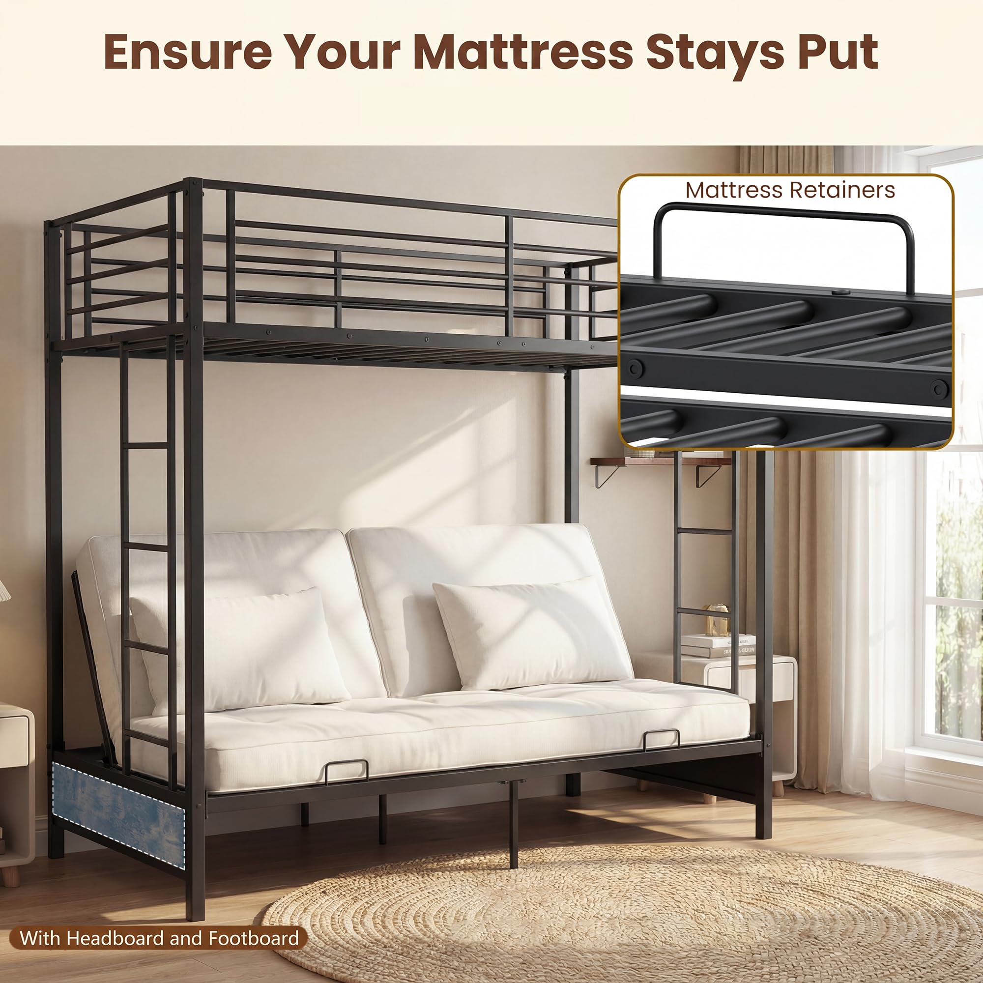 KOMFOTT Metal Twin Over Futon Bunk Bed