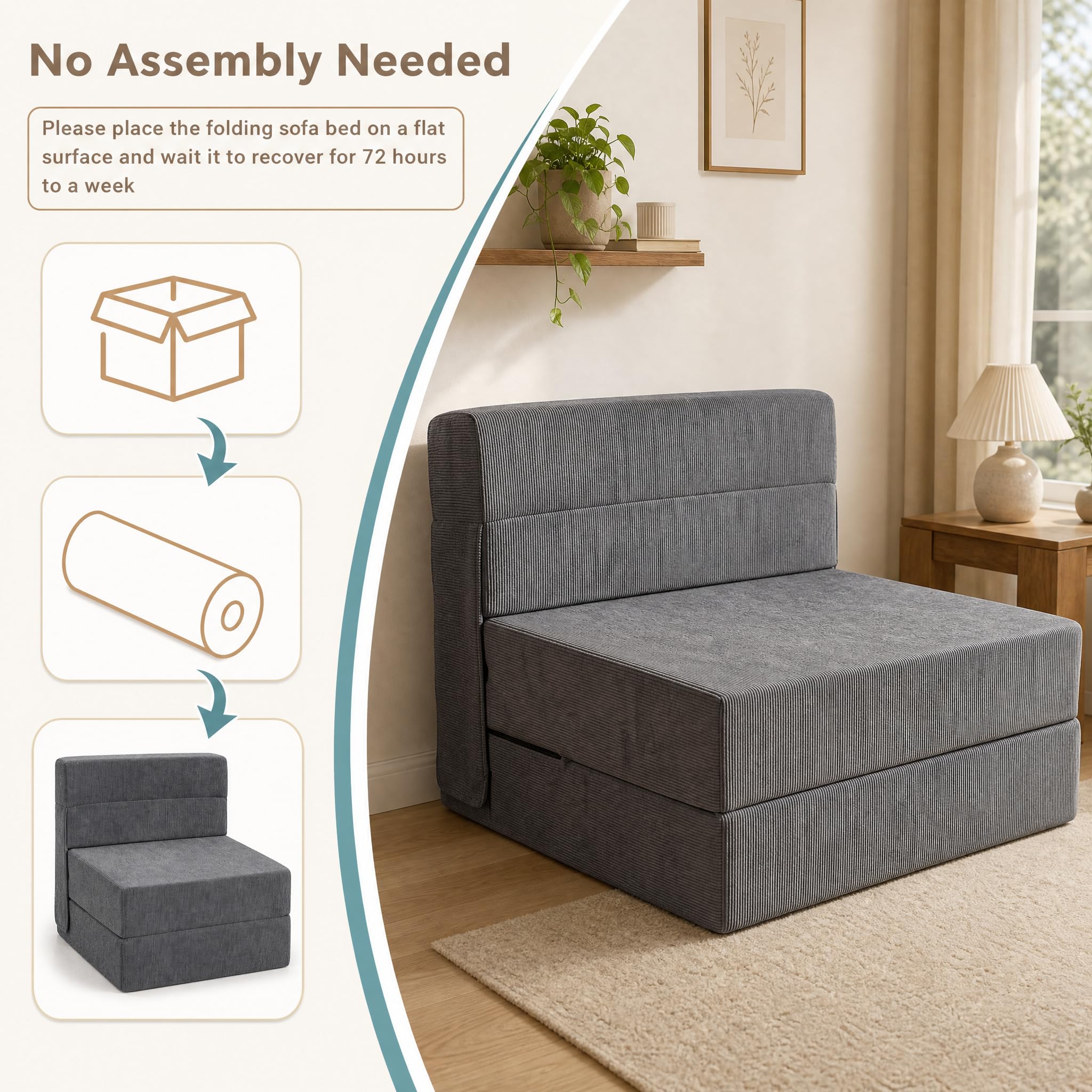 KOMFOTT Convertible Folding Sofa Bed 4-in-1 Fold Out Sleeper Chair