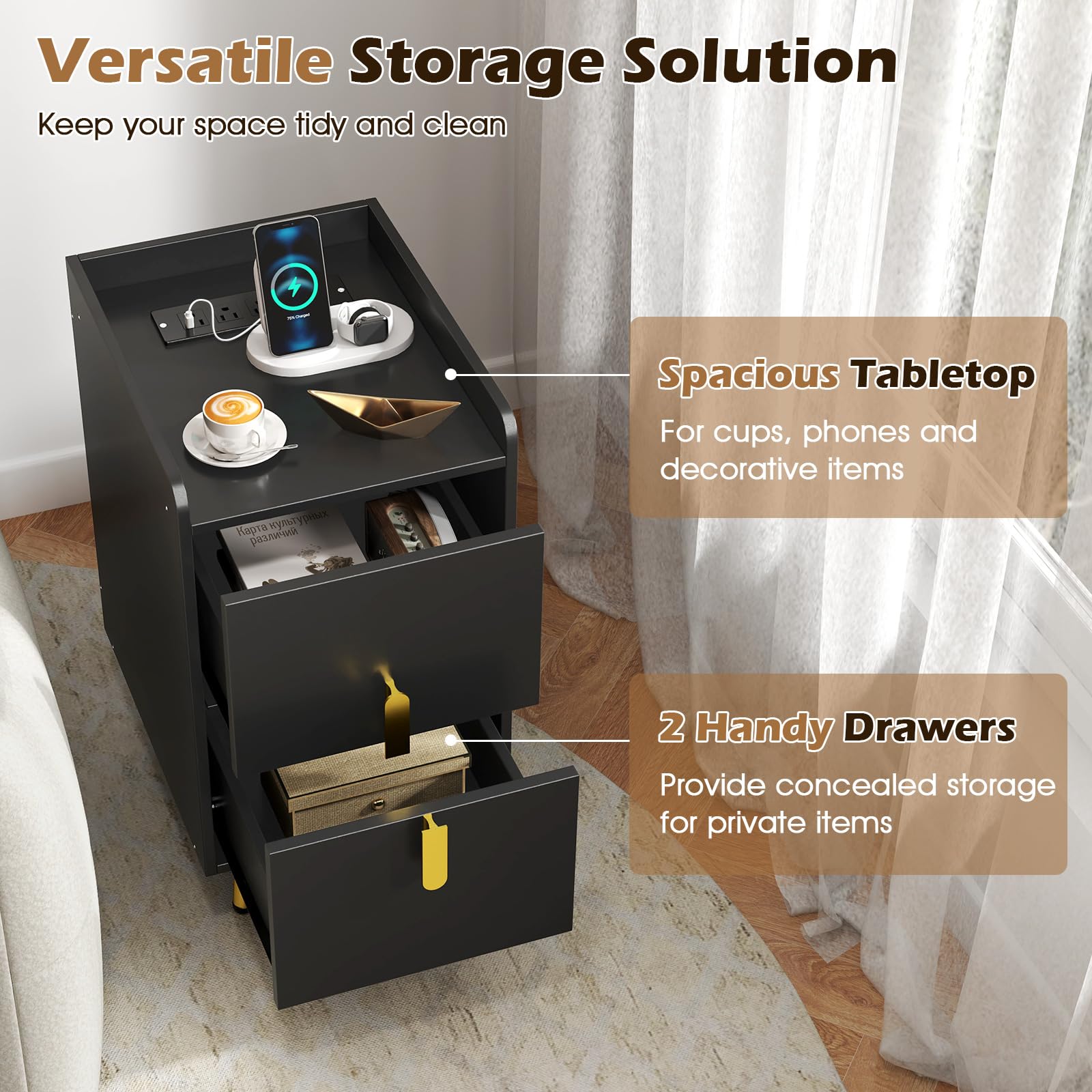 KOMFOTT Nightstand with Charging Station