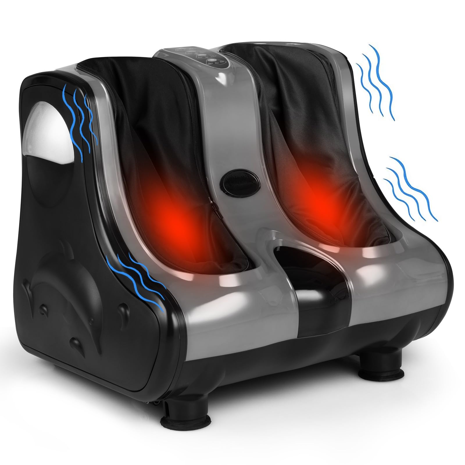 KOMFOTT Foot and Calf Massager, Shiatsu Foot Massager Machine w/Heating, Kneading, Vibration, Rolling, Adjustable Speed & Tilt Base