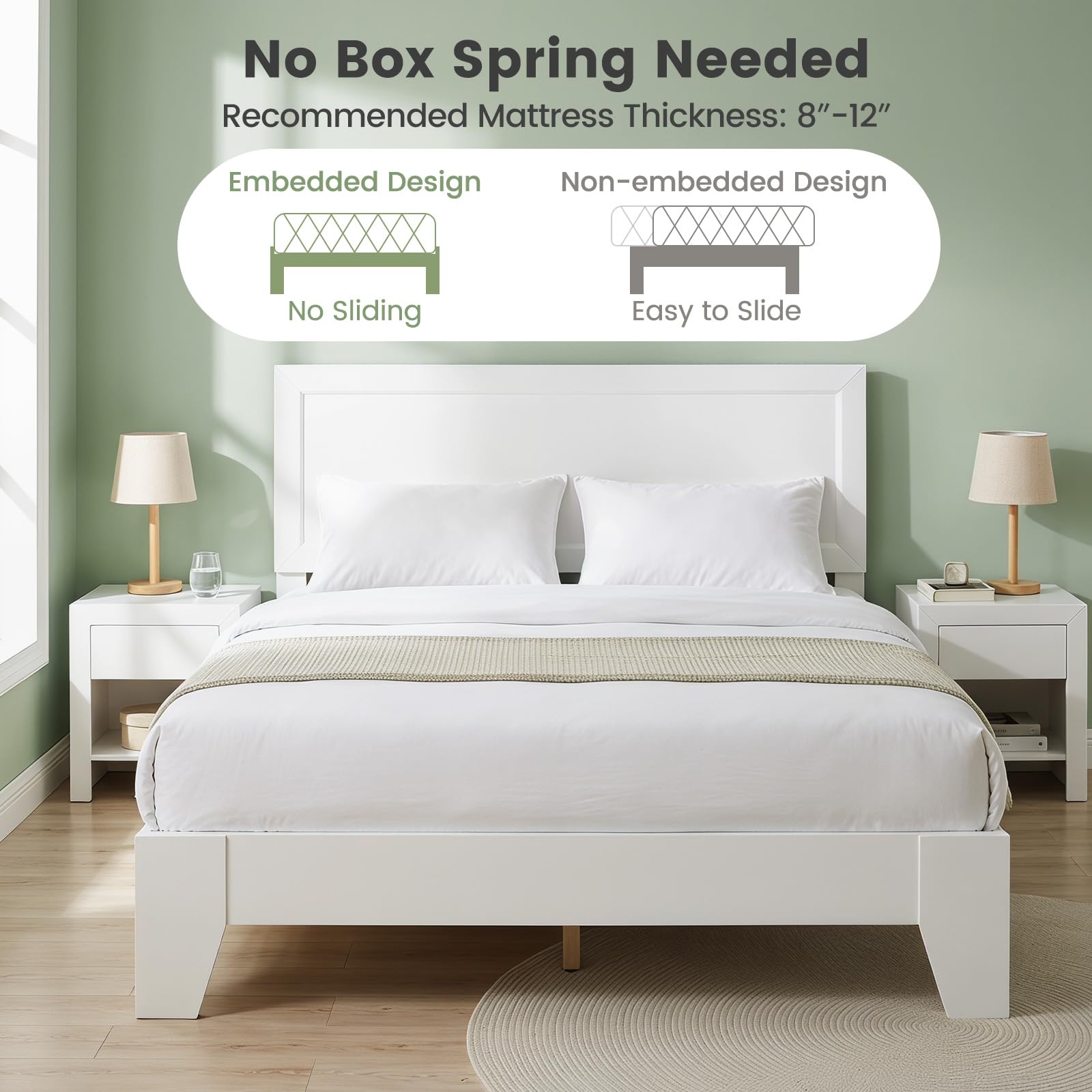 KOMFOTT Full/Twin Size Bed Frame Modern Platform Bed with Headboard