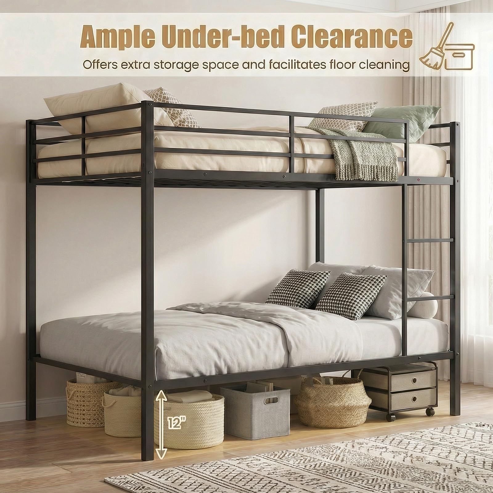 KOMFOTT Full Over Full Metal Bunk Bed, Heavy-Duty Modern Bunk Bed
