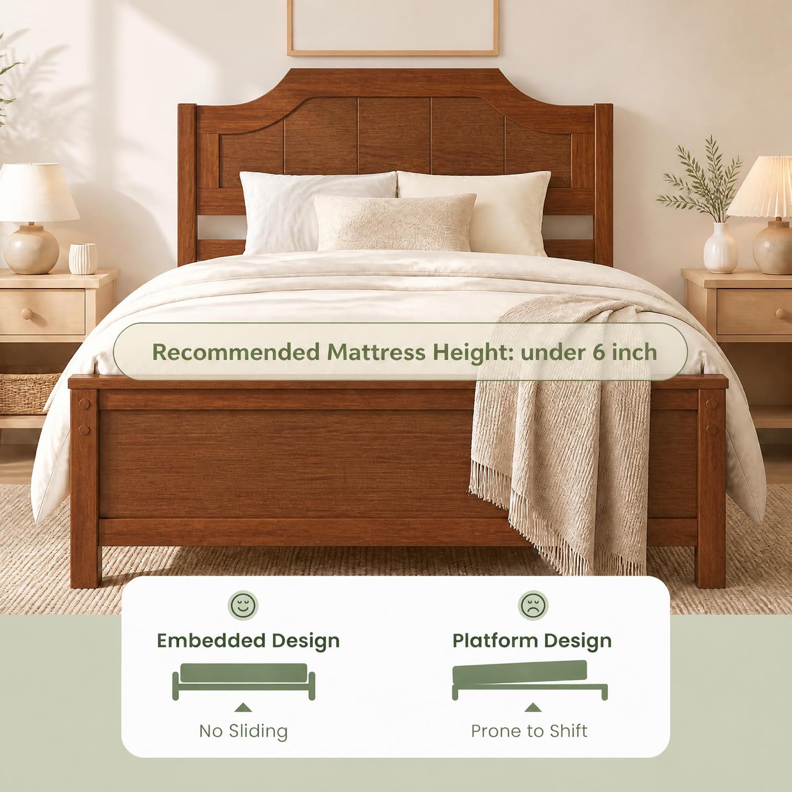 KOMFOTT Twin/Full/Queen/King Size Bed Frame with Headboard Wood Platform Bed