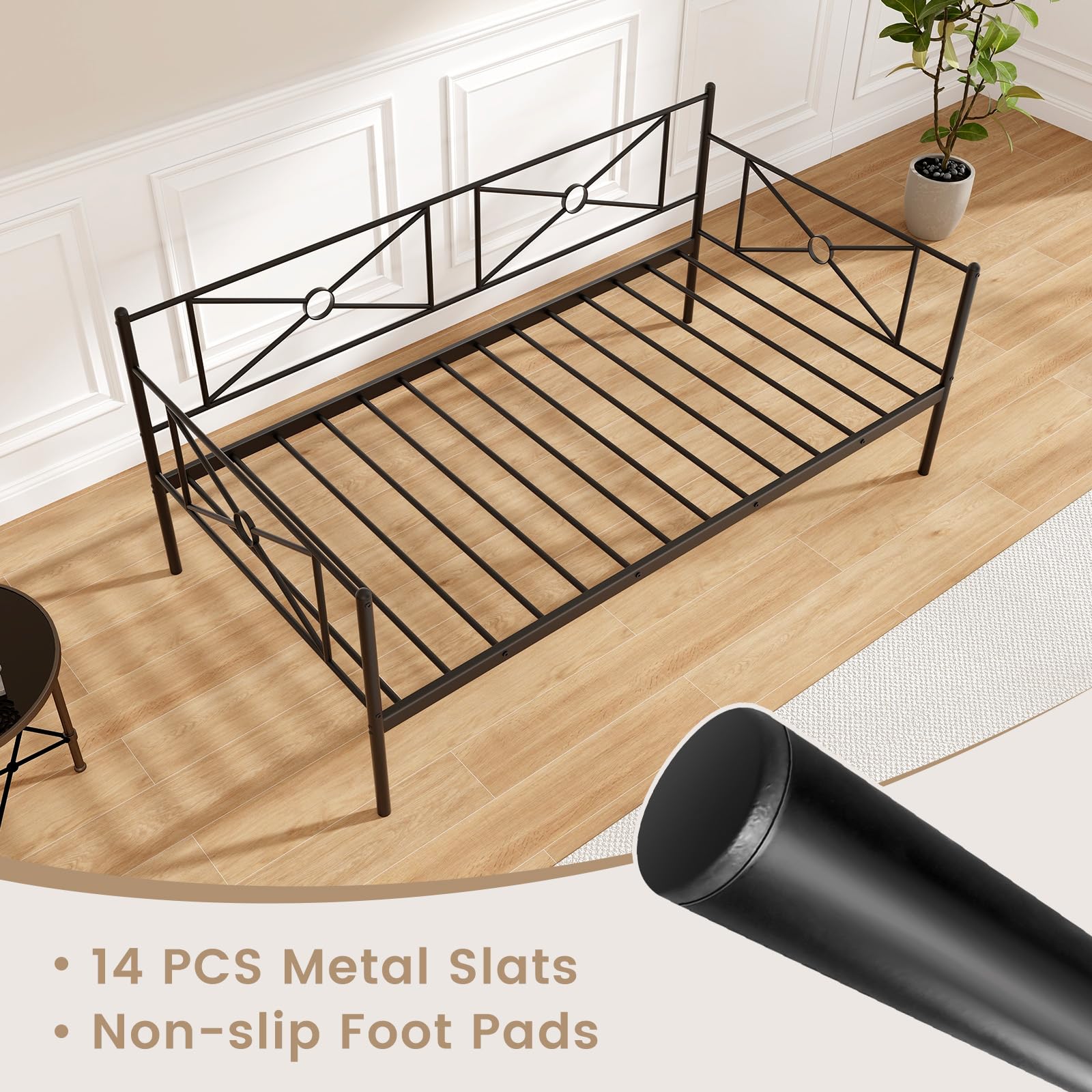 KOMFOTT Twin Size Metal Daybed, Multifunctional Sofa Guest Bed with Headboard