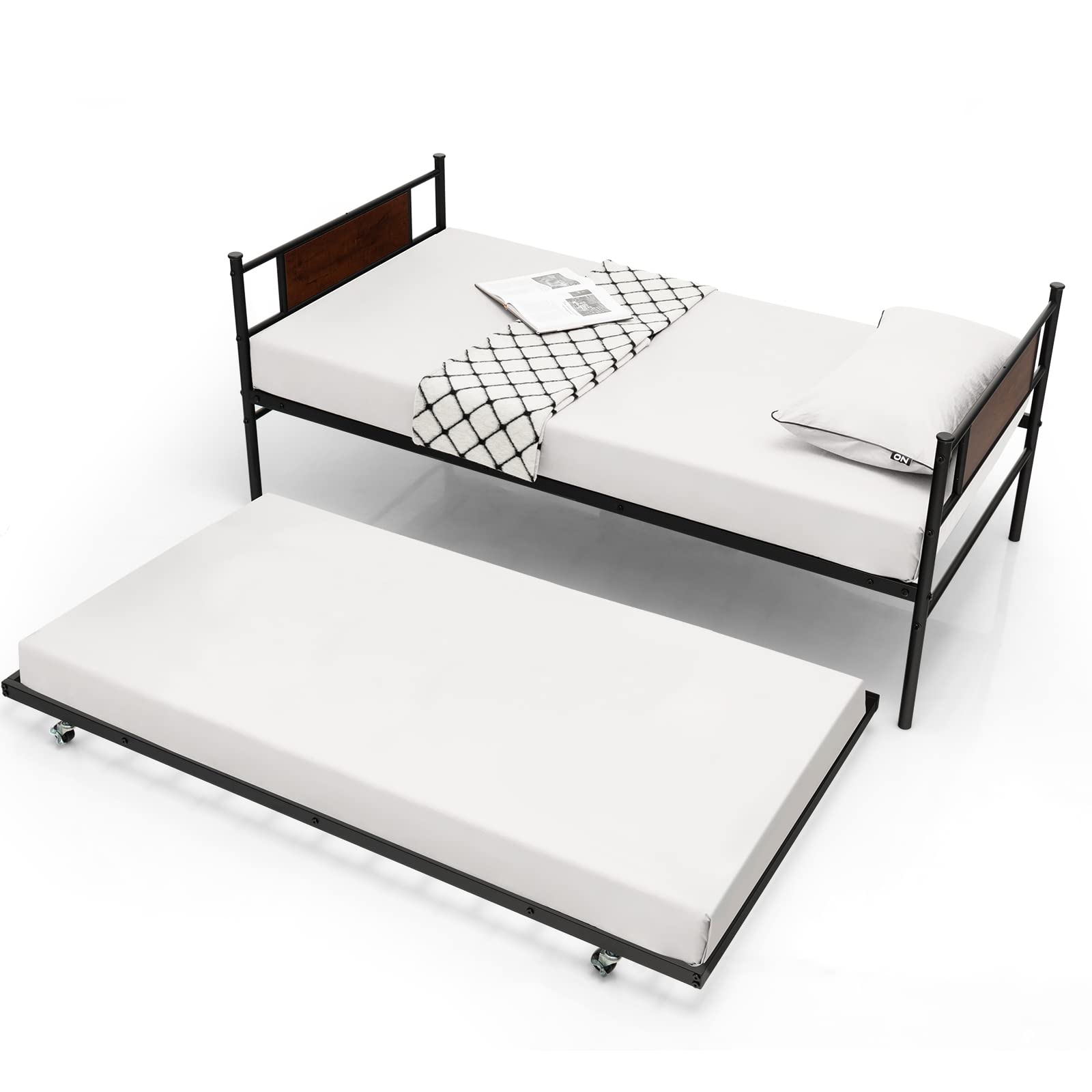 KOMFOTT Twin Metal Daybed with Trundle（Black）
